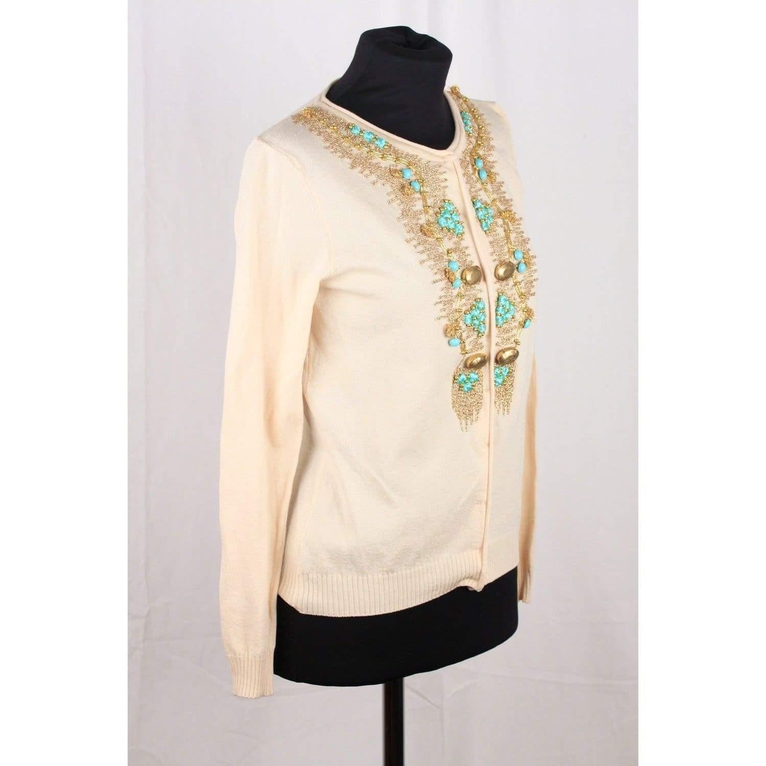 Women's BLUMARINE Ivory Silk Knit EMBROIDERED CARDIGAN Size S