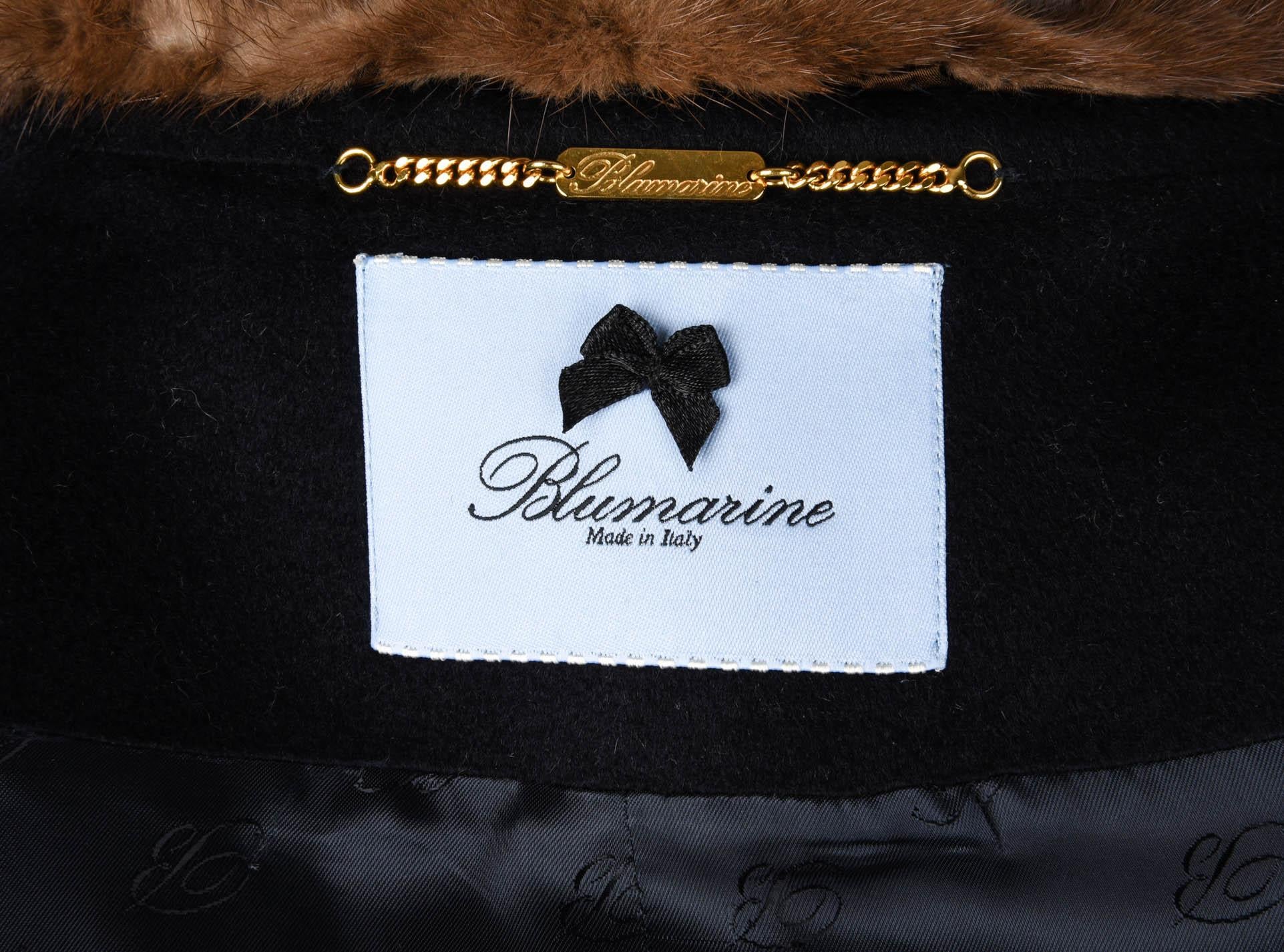 Blumarine Jacket Black Cashmere w/ Brown Mink Collar 6 Mint 8