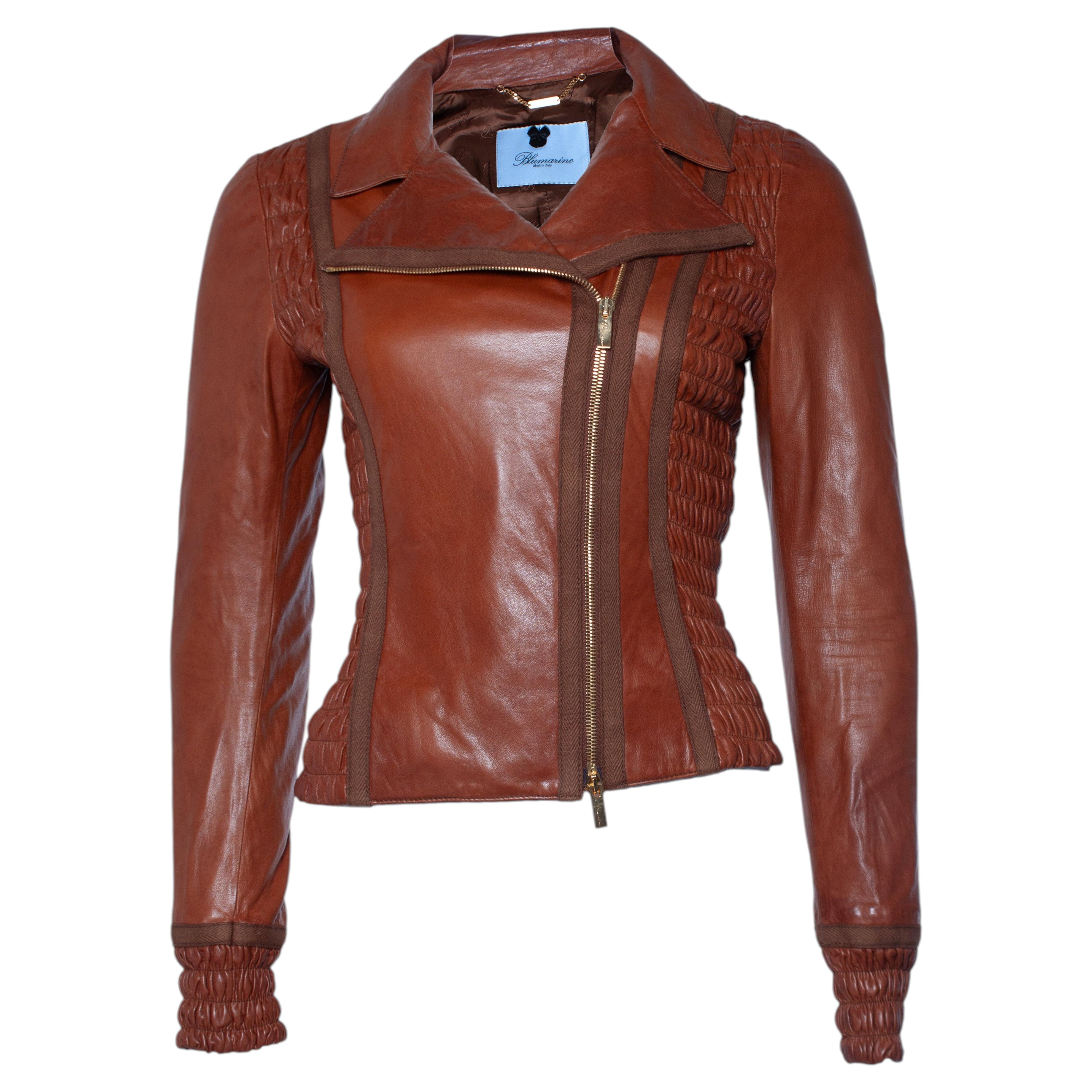 Blumarine, Leather biker jacket with wrinkles