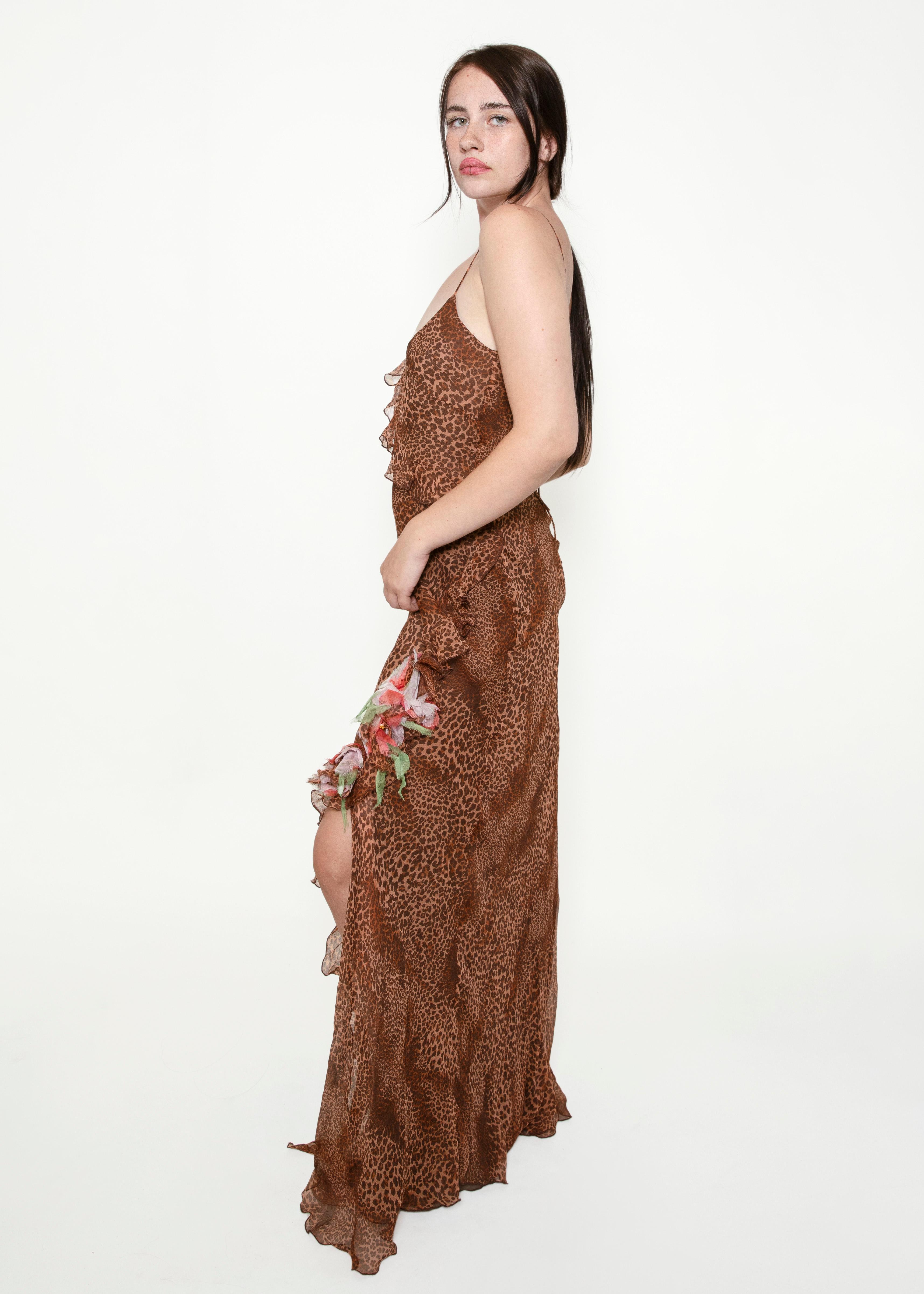 Blumarine Leopard Print Silk Chiffon Dress In Excellent Condition For Sale In Los Angeles, CA
