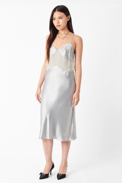 Blumarine Light Blue Grey Long Satin Slip Dress