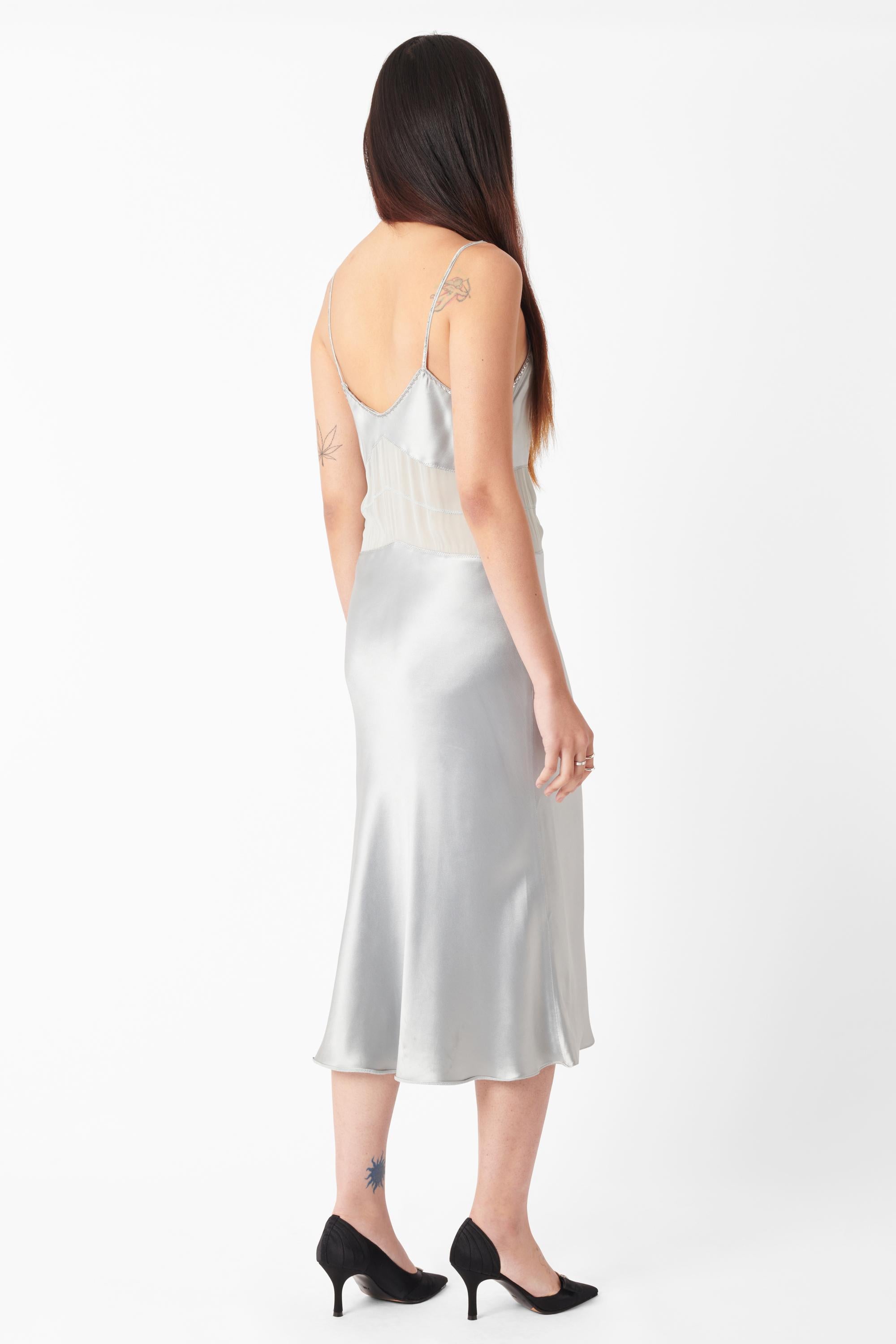 Blumarine Light Blue Grey Long Satin Slip Dress In Excellent Condition For Sale In London, GB