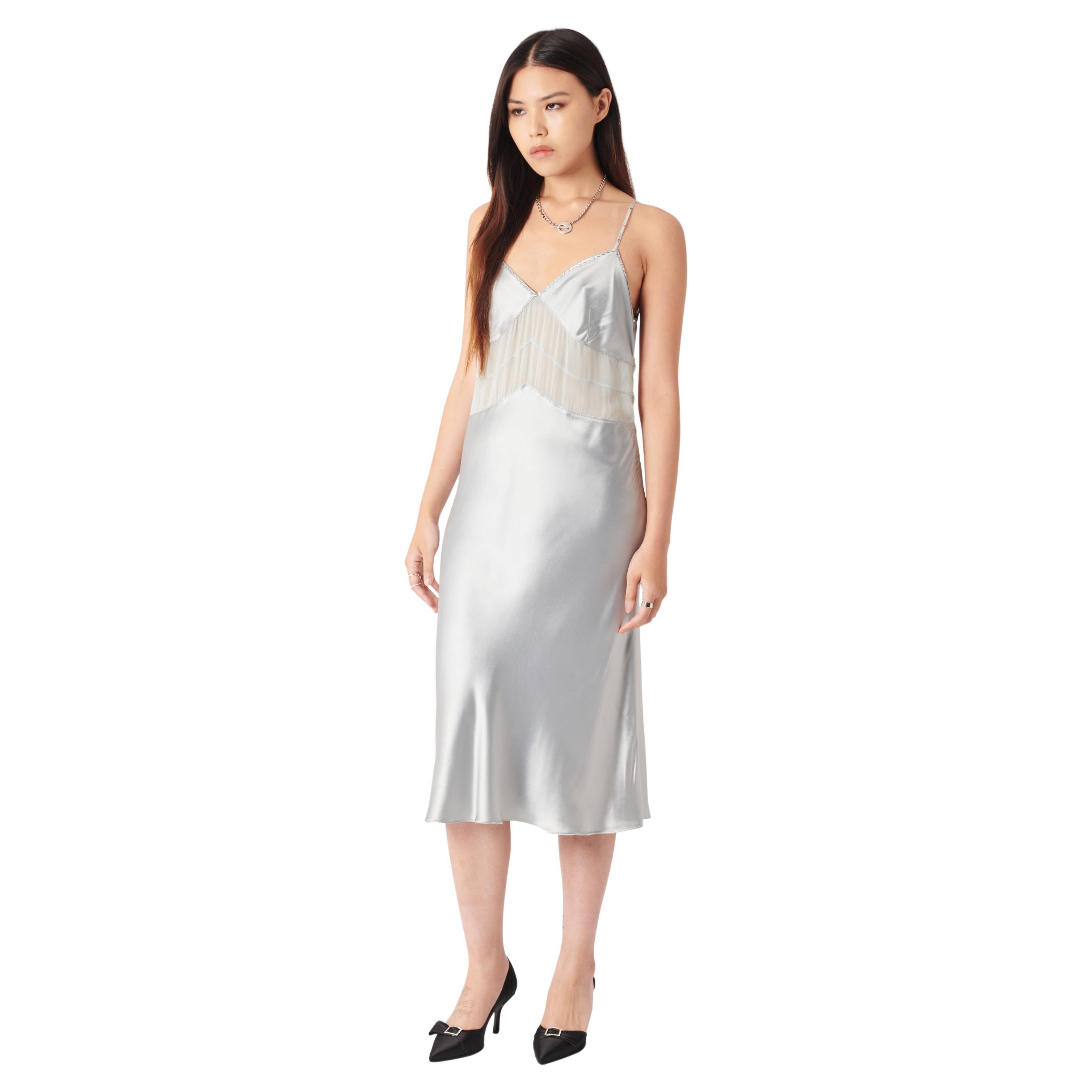 Blumarine Light Blue Grey Long Satin Slip Dress For Sale