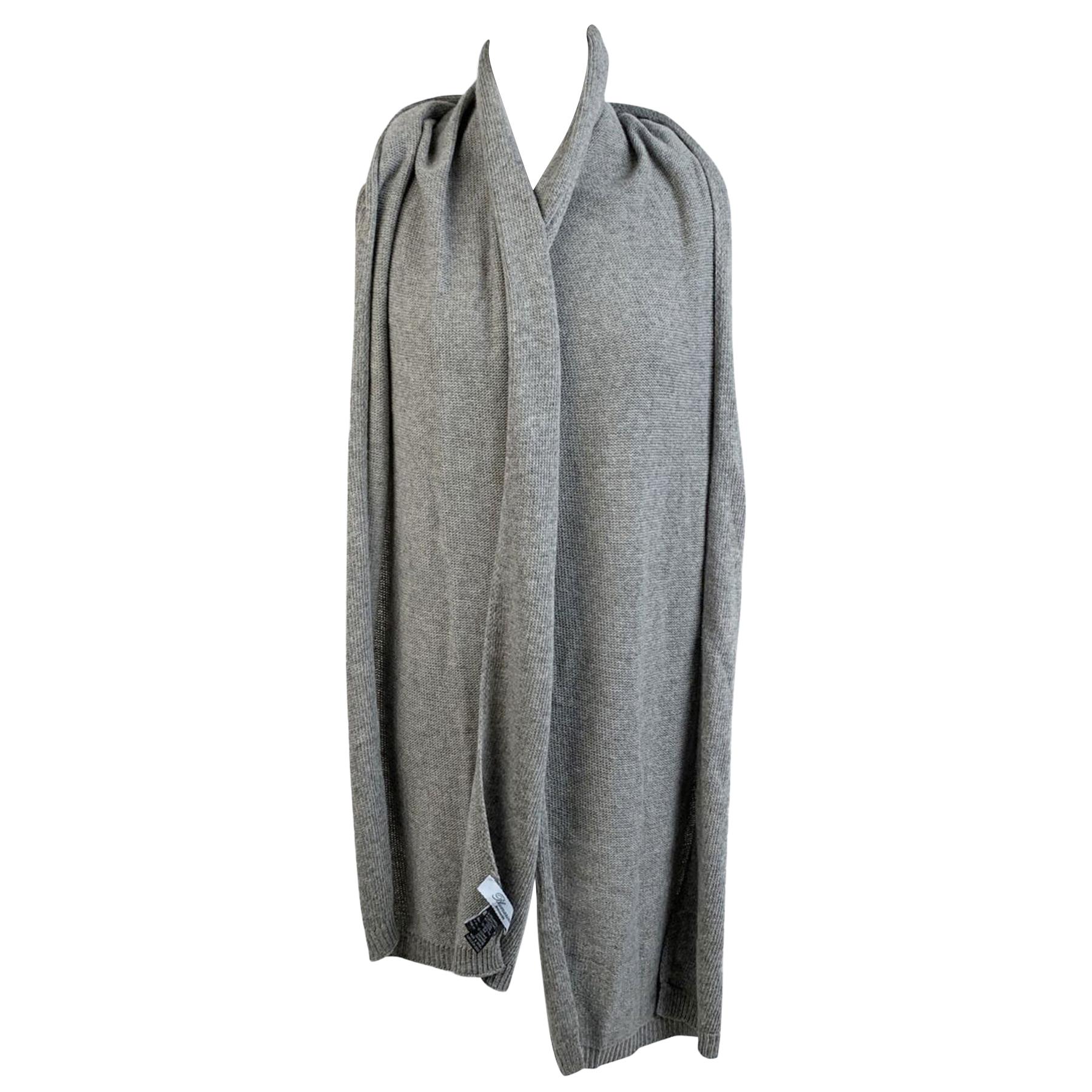 Blumarine Light Gray Knit Wrap Scarf with Rhinestones