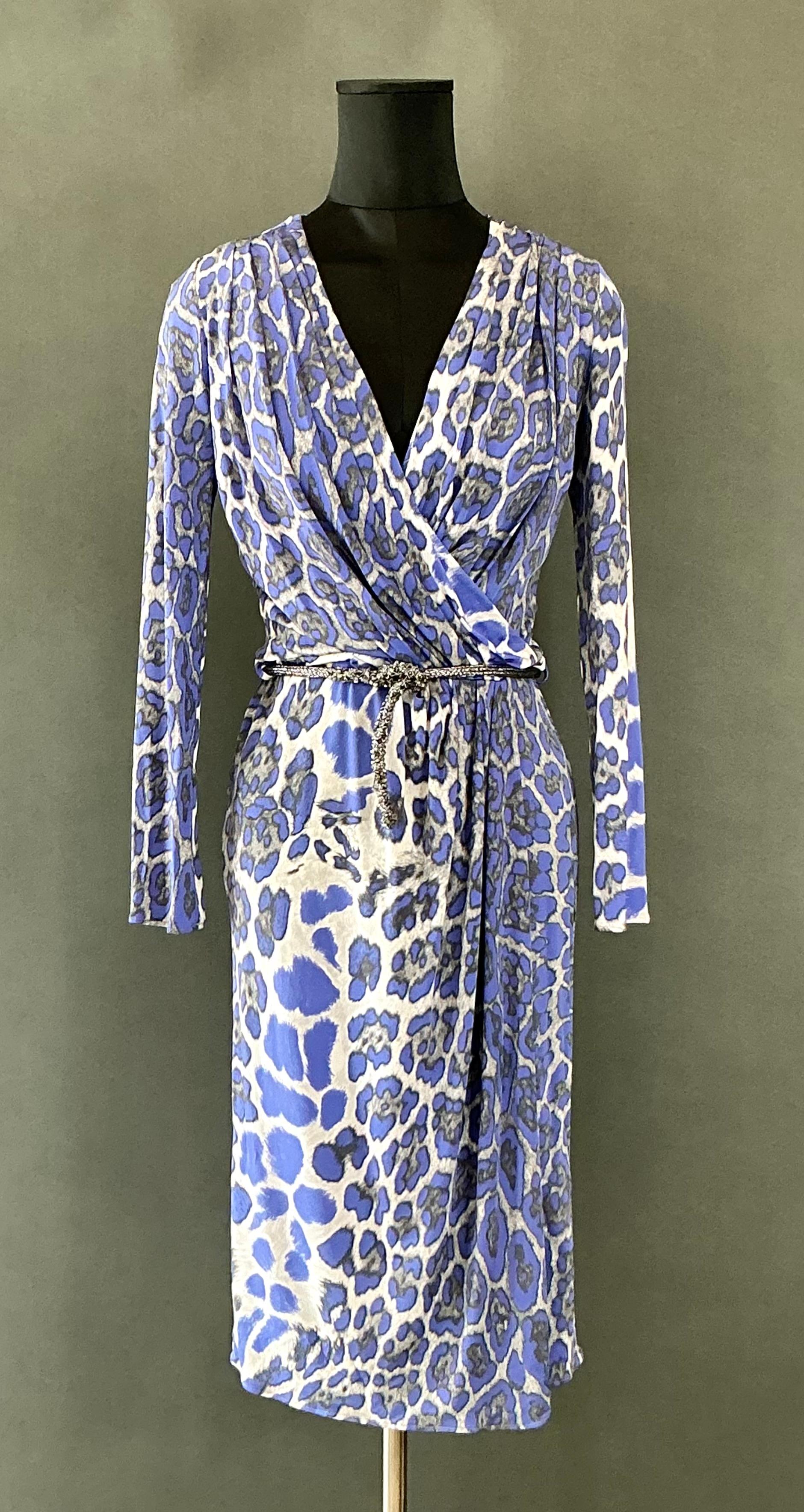 Gray Blumarine Rusched Leopard Dress For Sale