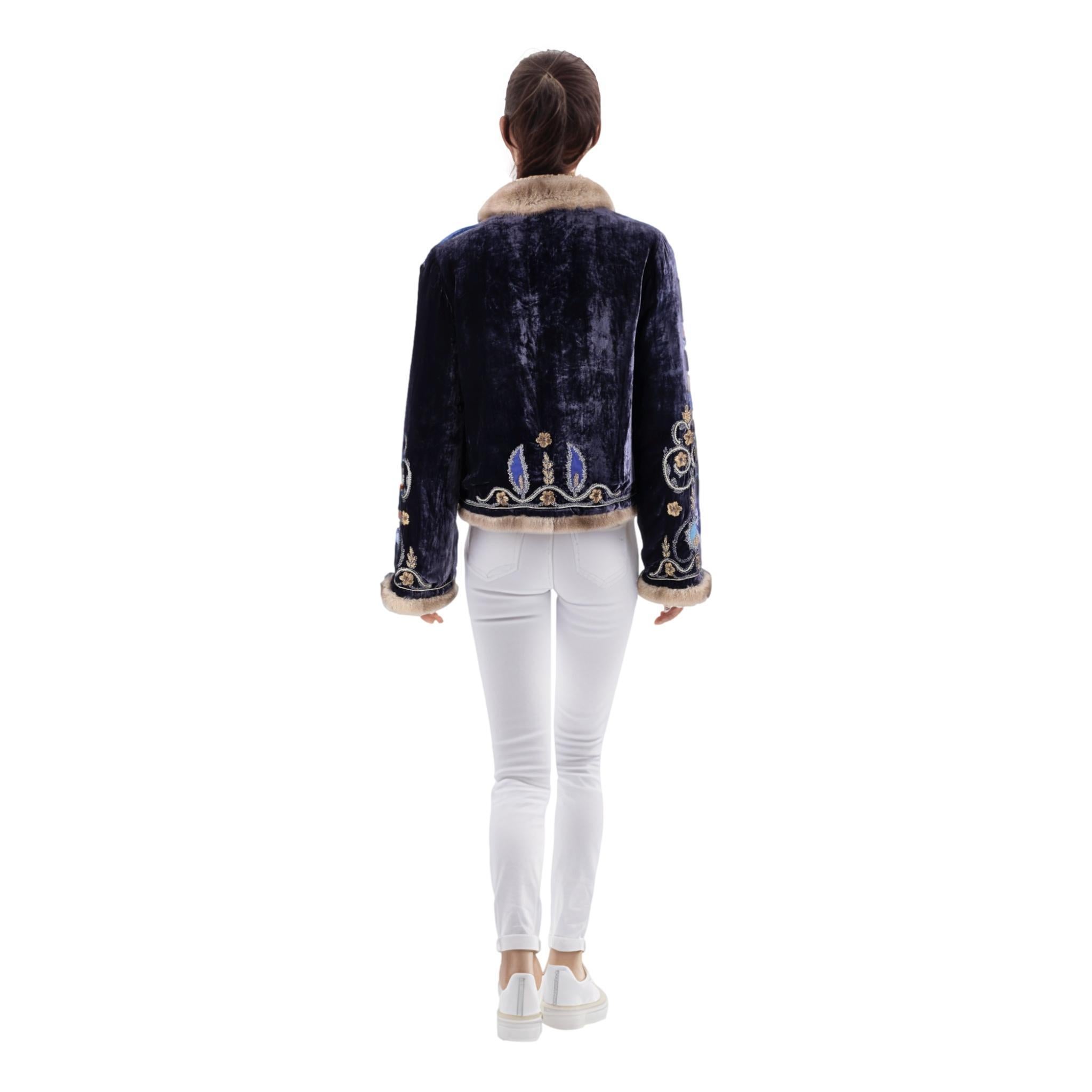 Blumarine Mink, Rabbit Fur & Silk Embroidered Jacket In Good Condition In London, GB