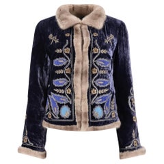 Blumarine Mink, Rabbit Fur & Silk Embroidered Jacket