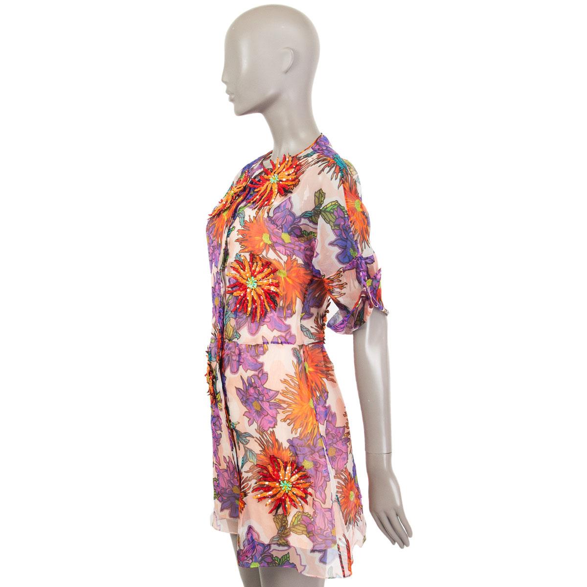 BLUMARINE multicolor silk SHEER FLORAL BEADED MINI Dress XS In Excellent Condition For Sale In Zürich, CH