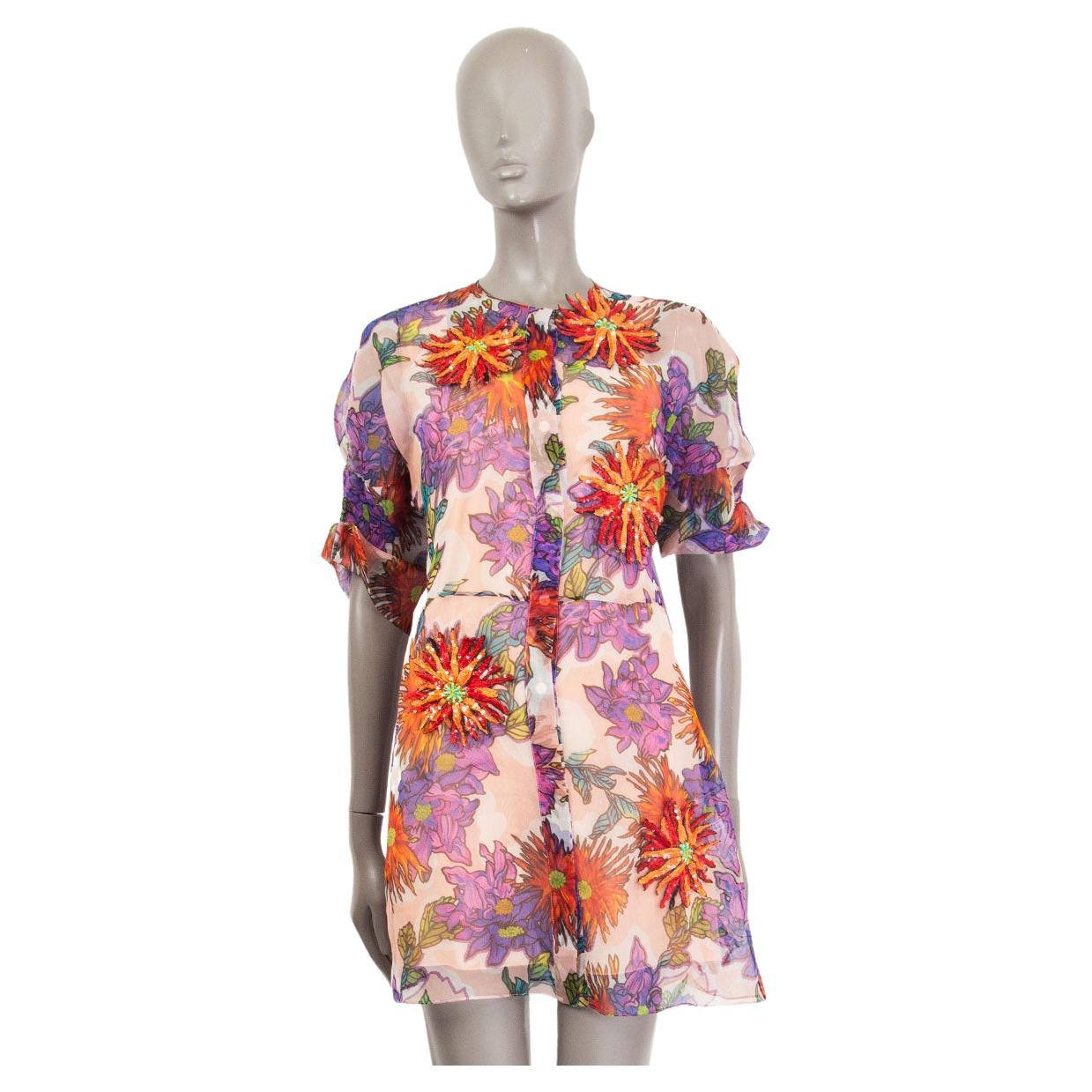 BLUMARINE Mini robe en soie multicolore façon empiècement floral, taille XS en vente
