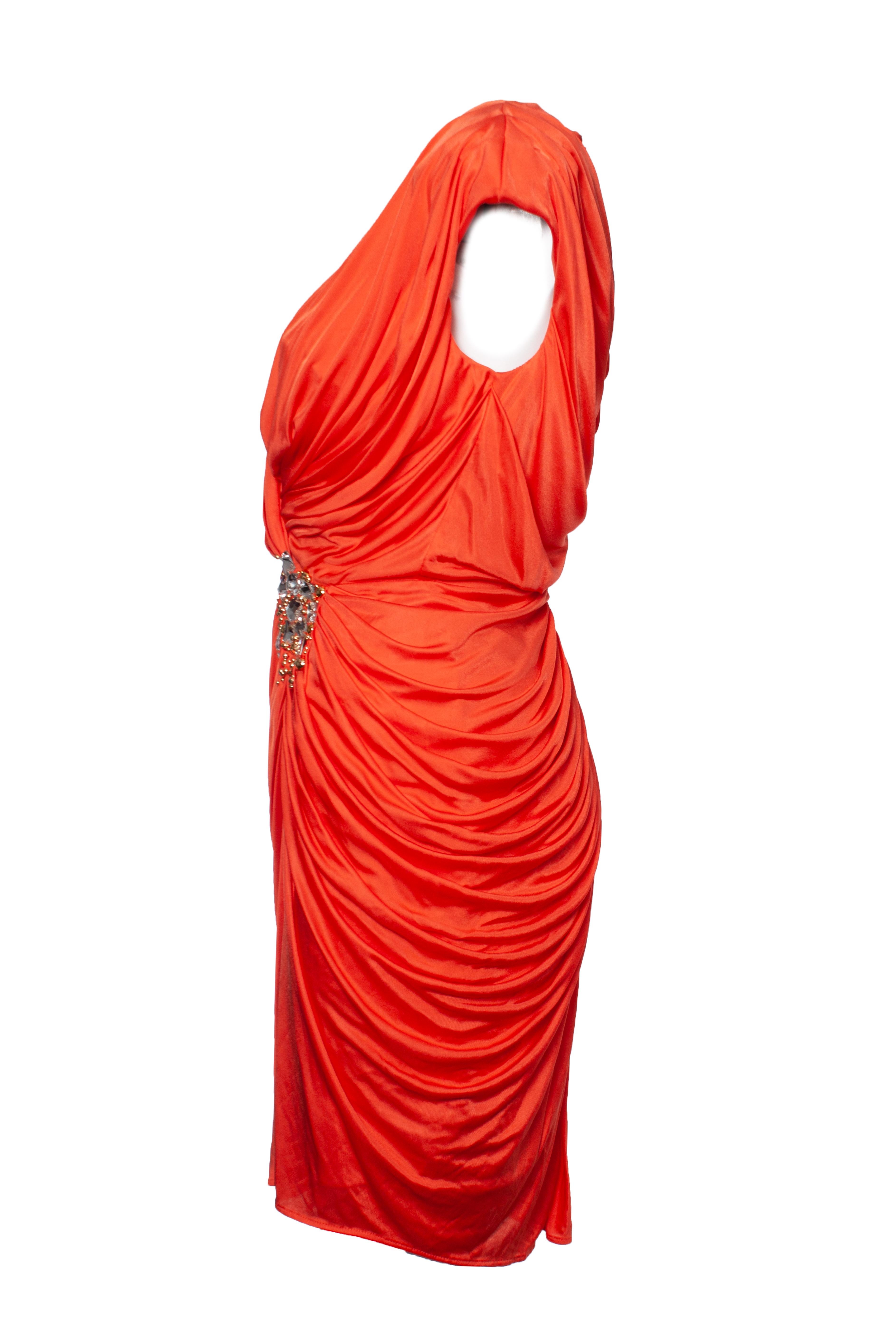Orangefarbenes drapiertes Kleid aus Blumarin (Rot) im Angebot