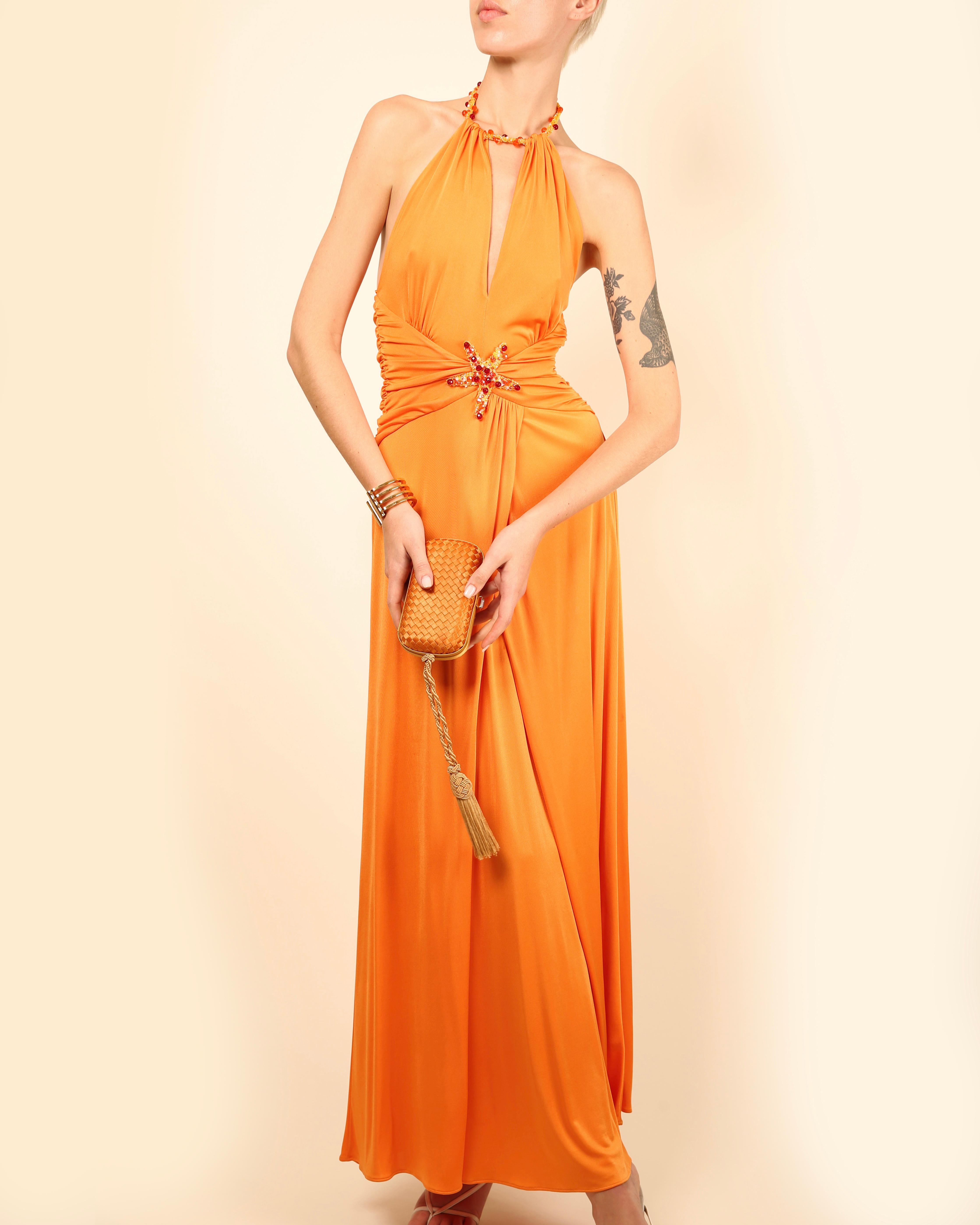 Blumarine, robe longue découpée décolletée col bénitier dos nu orange en vente 6