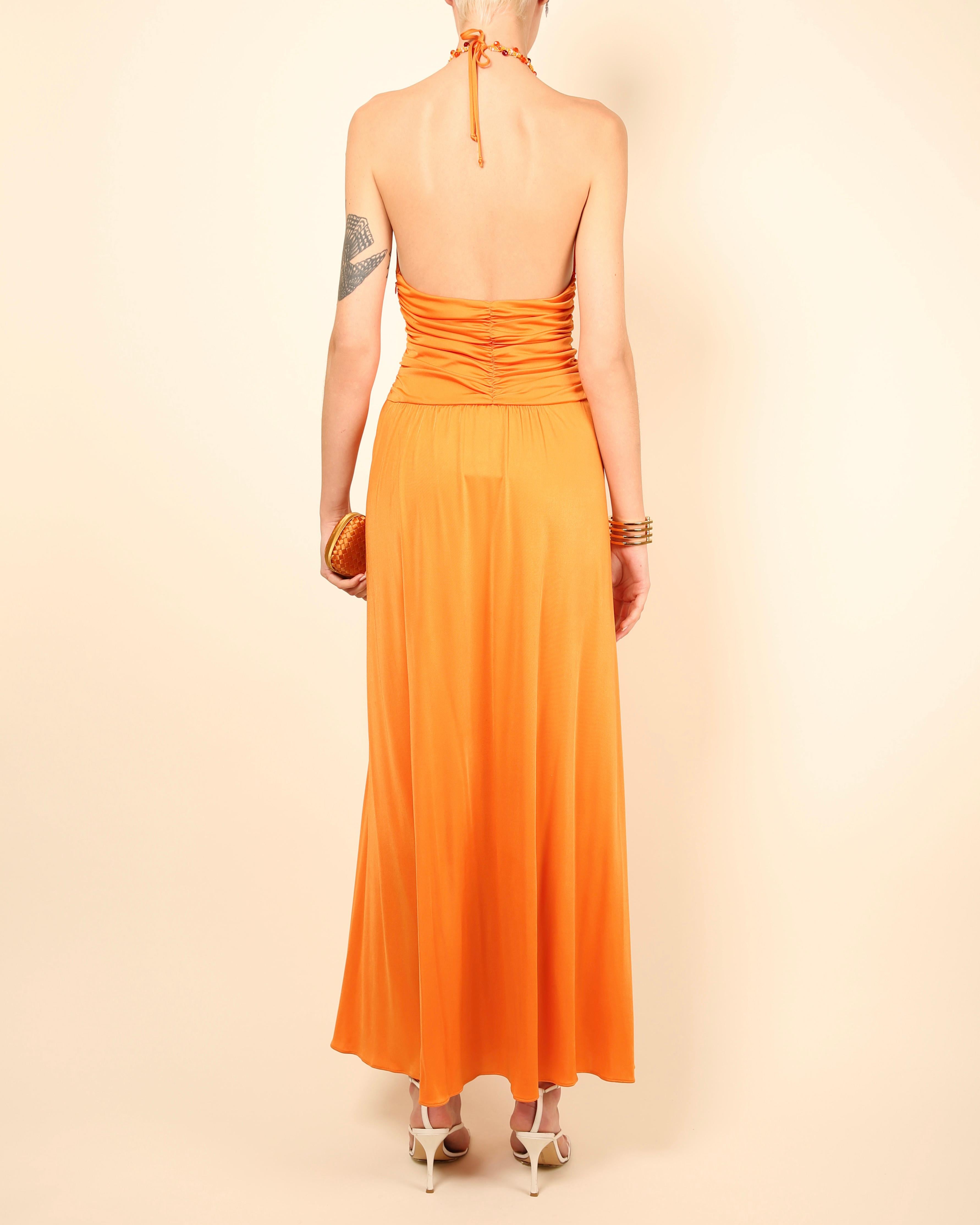 Blumarine orange embellished cut out plunging halter neck backless maxi dress For Sale 10
