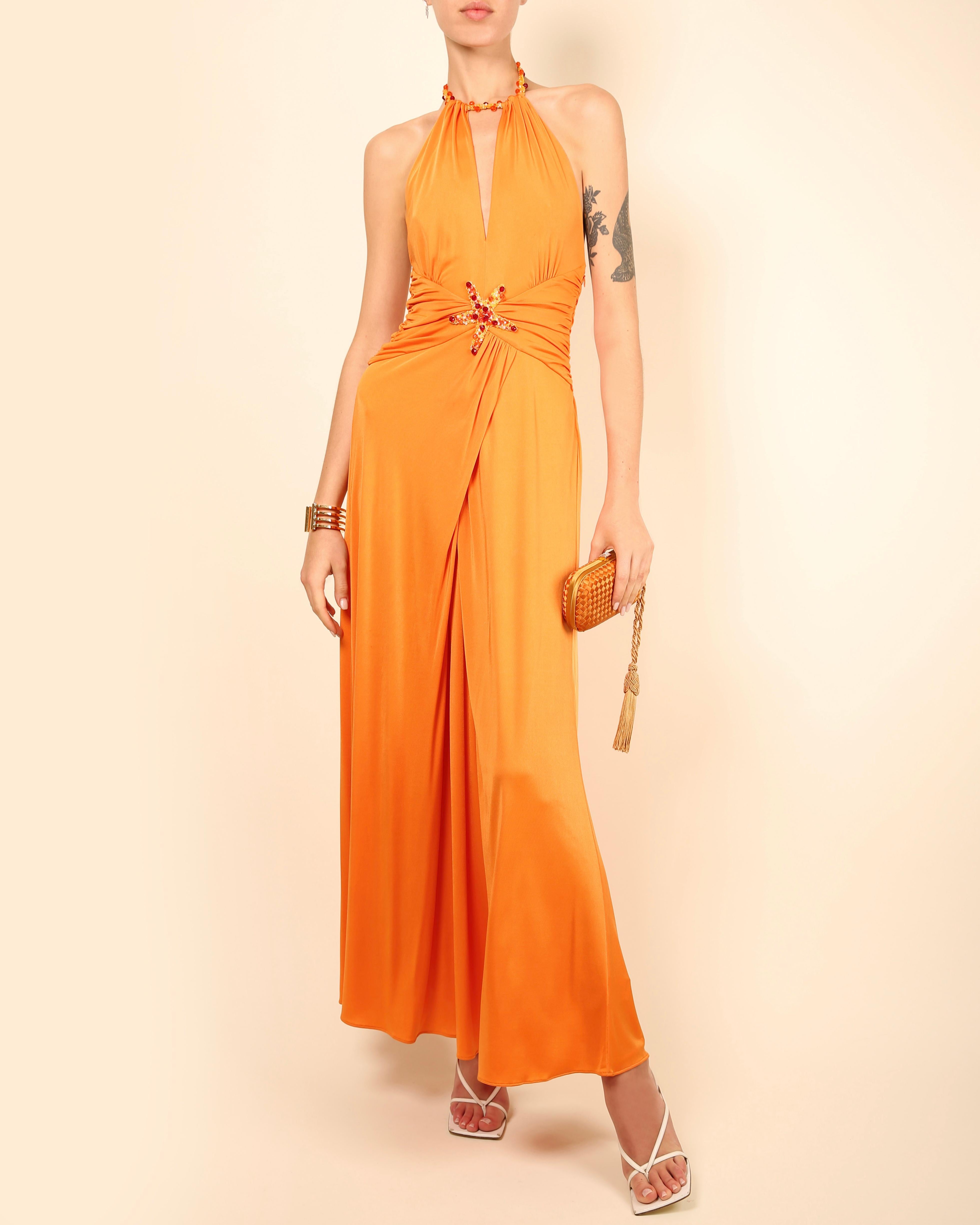 Orange Blumarine, robe longue découpée décolletée col bénitier dos nu orange en vente