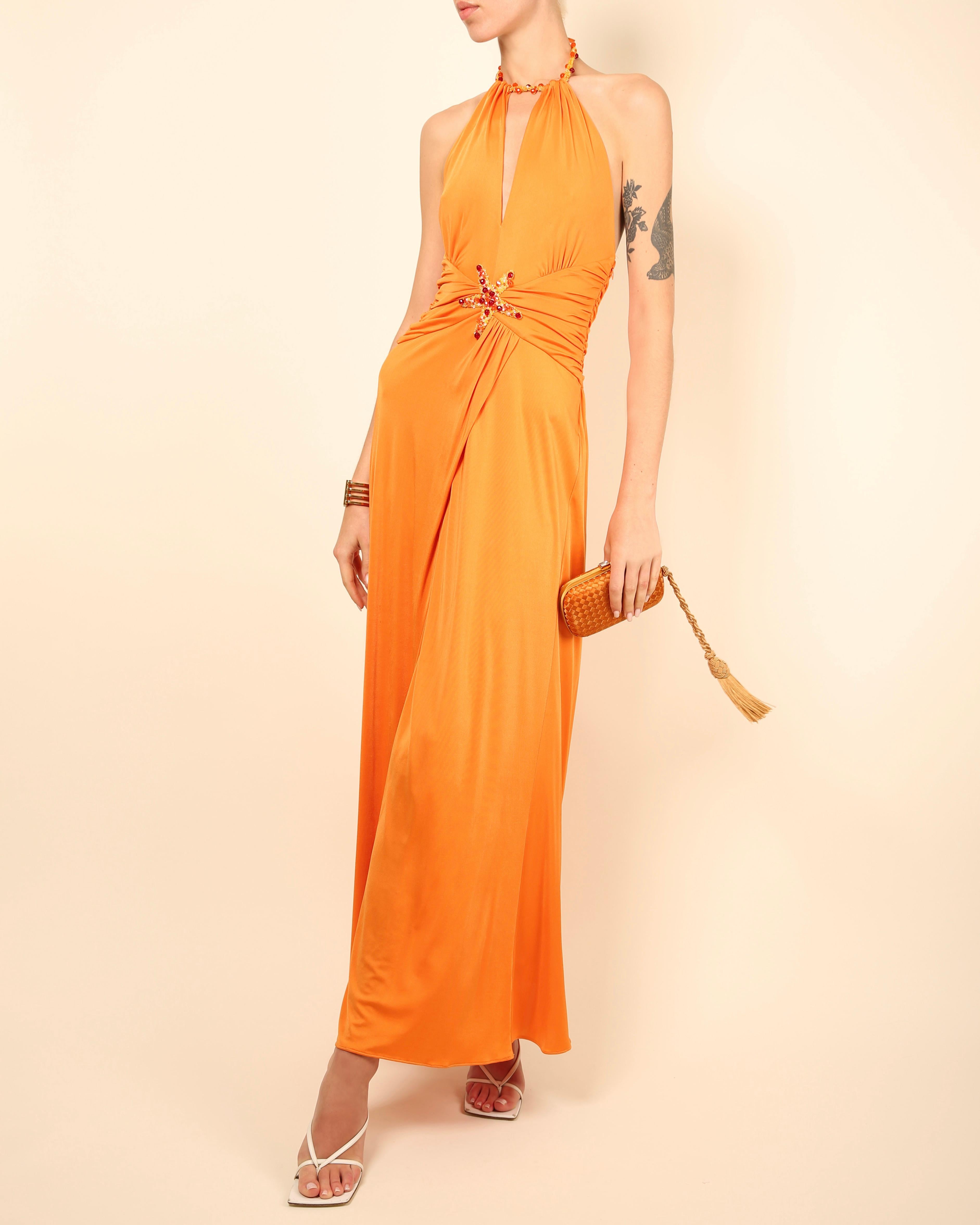 Blumarine, robe longue découpée décolletée col bénitier dos nu orange Bon état - En vente à Paris, FR