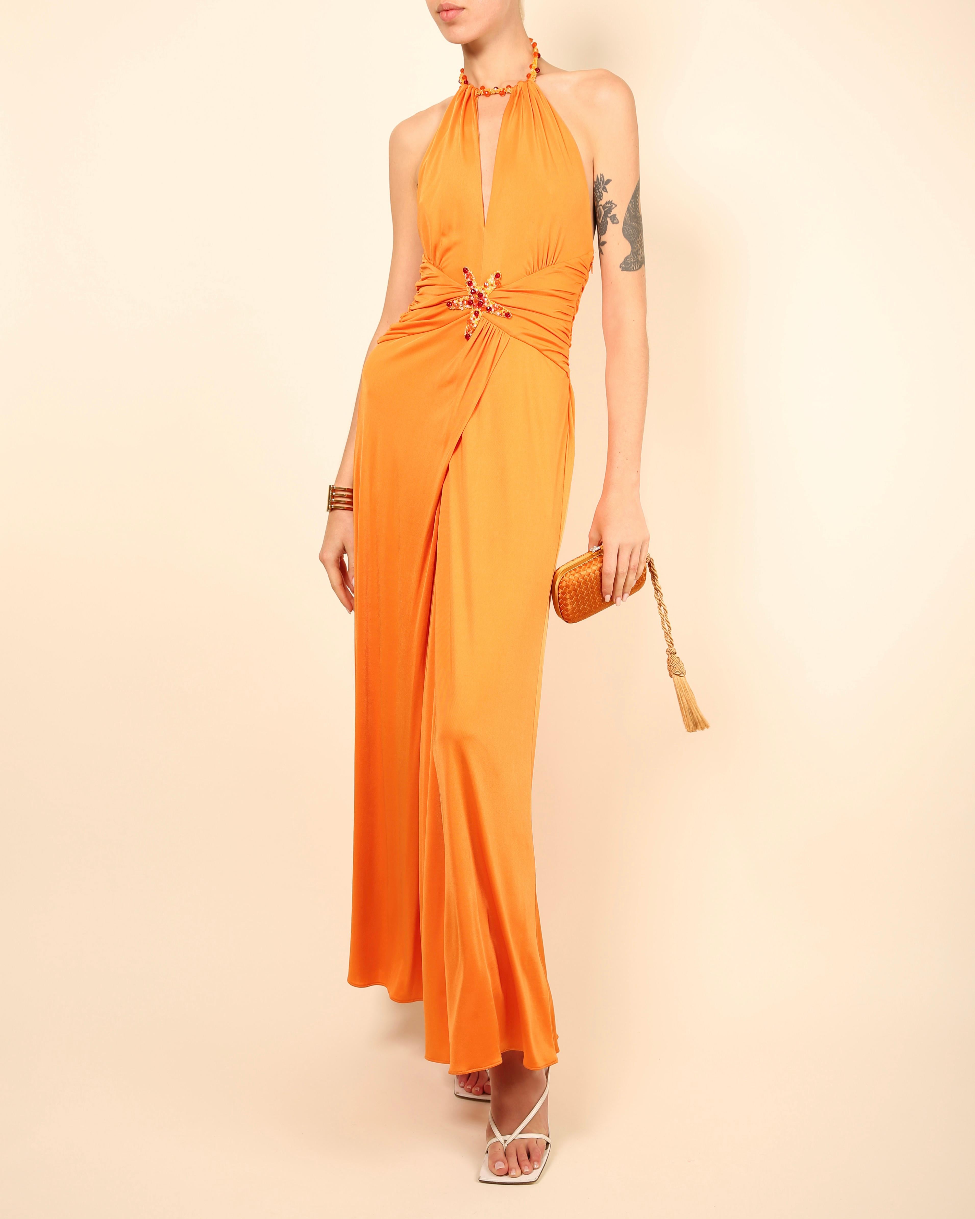 Blumarine, robe longue découpée décolletée col bénitier dos nu orange Pour femmes en vente