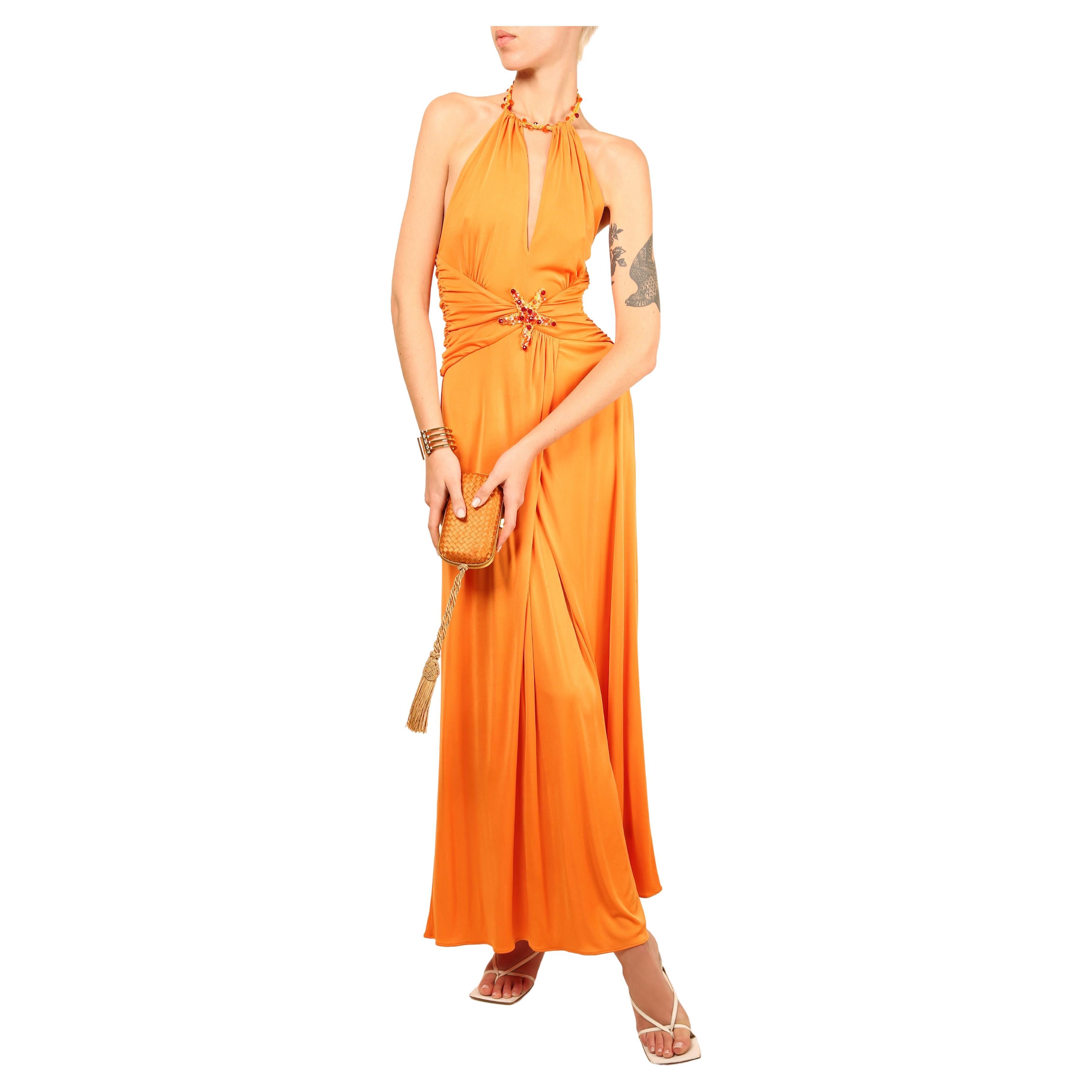 Blumarine, robe longue découpée décolletée col bénitier dos nu orange