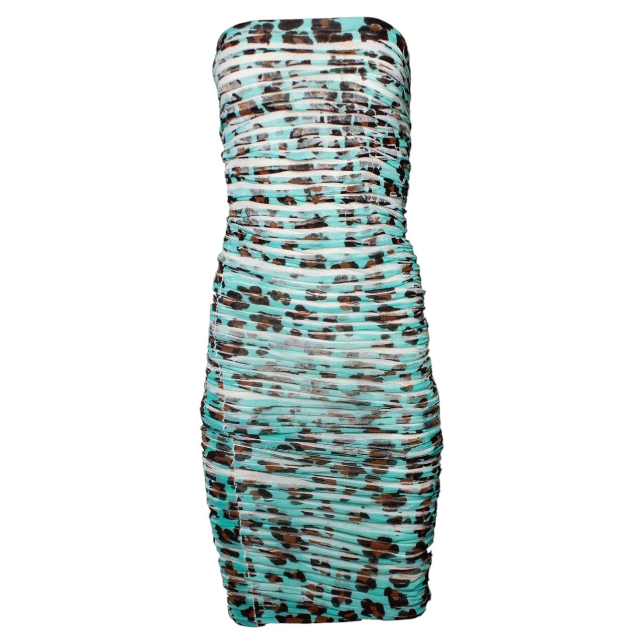 Blumarine, pencil tule dress with leopard print