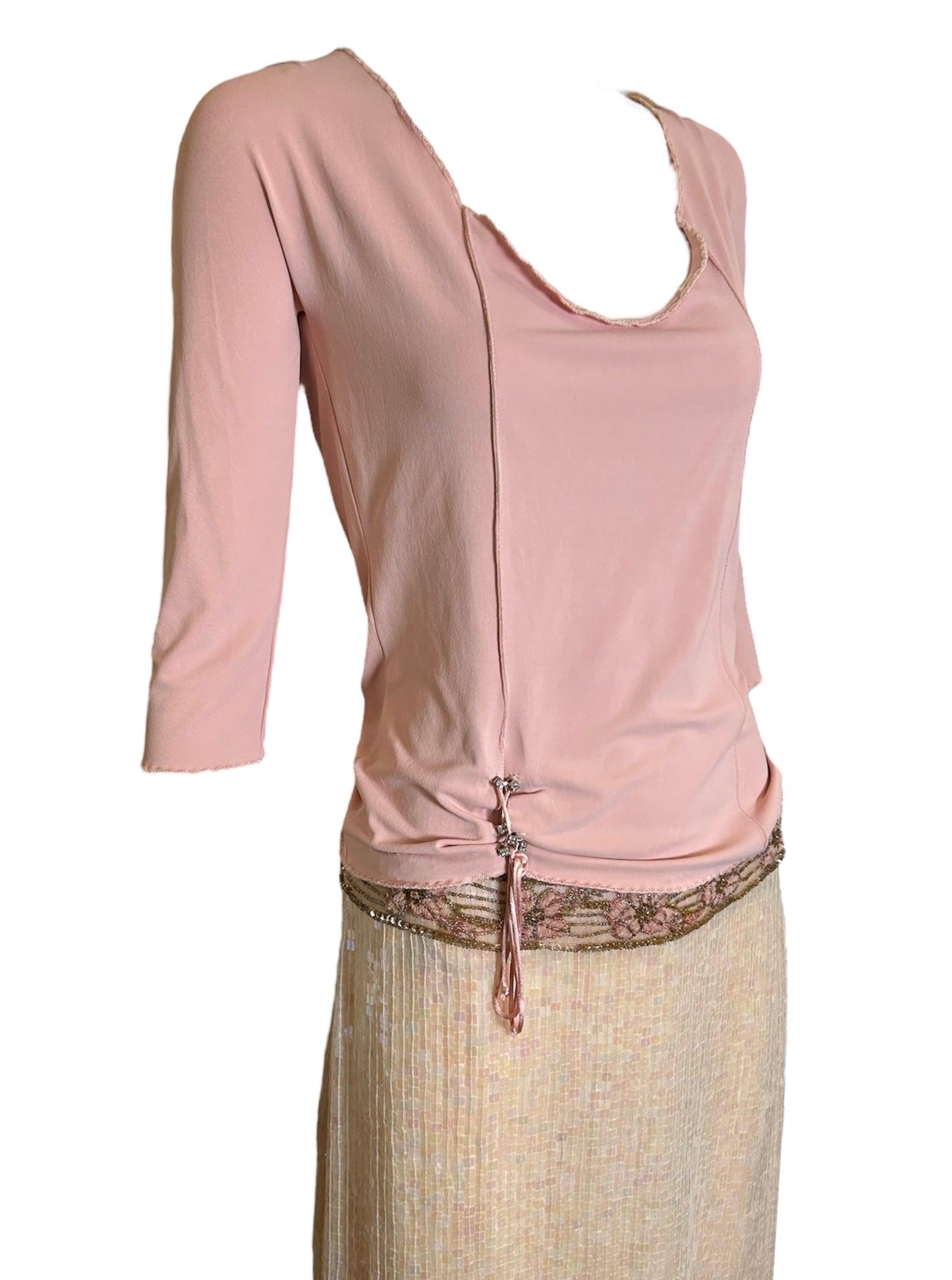 It doesn't get more Y2K iconic than this Blumarine pink sequined animal print sweater, blouse and sequined skirt combo! This is the ultimate version of 2000s romantic... soft, elevated casual and essential for that Italian euro-trip where the young
