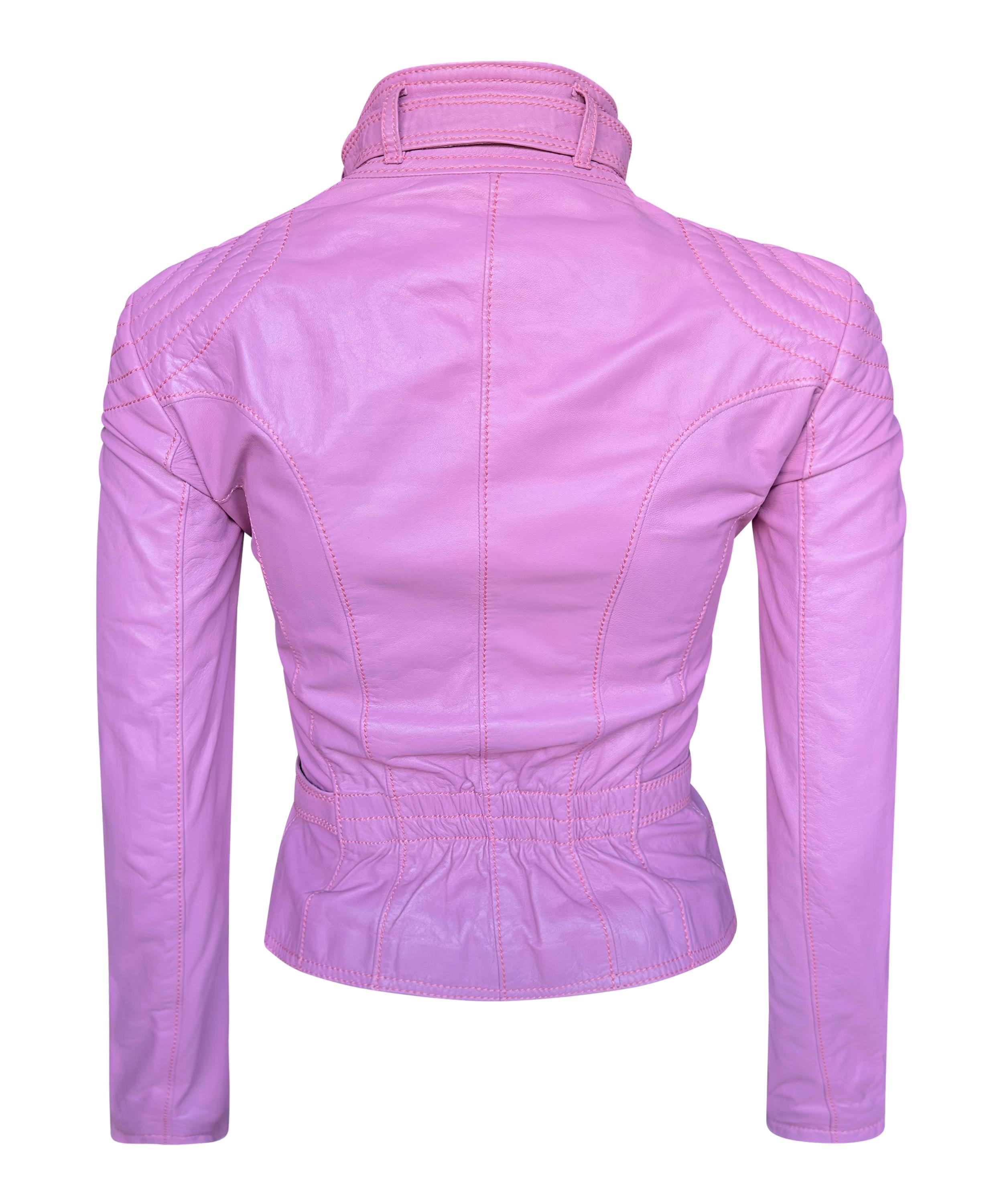 Blumarine Pink Biker Leather Jacket  XS In Excellent Condition For Sale In London, GB