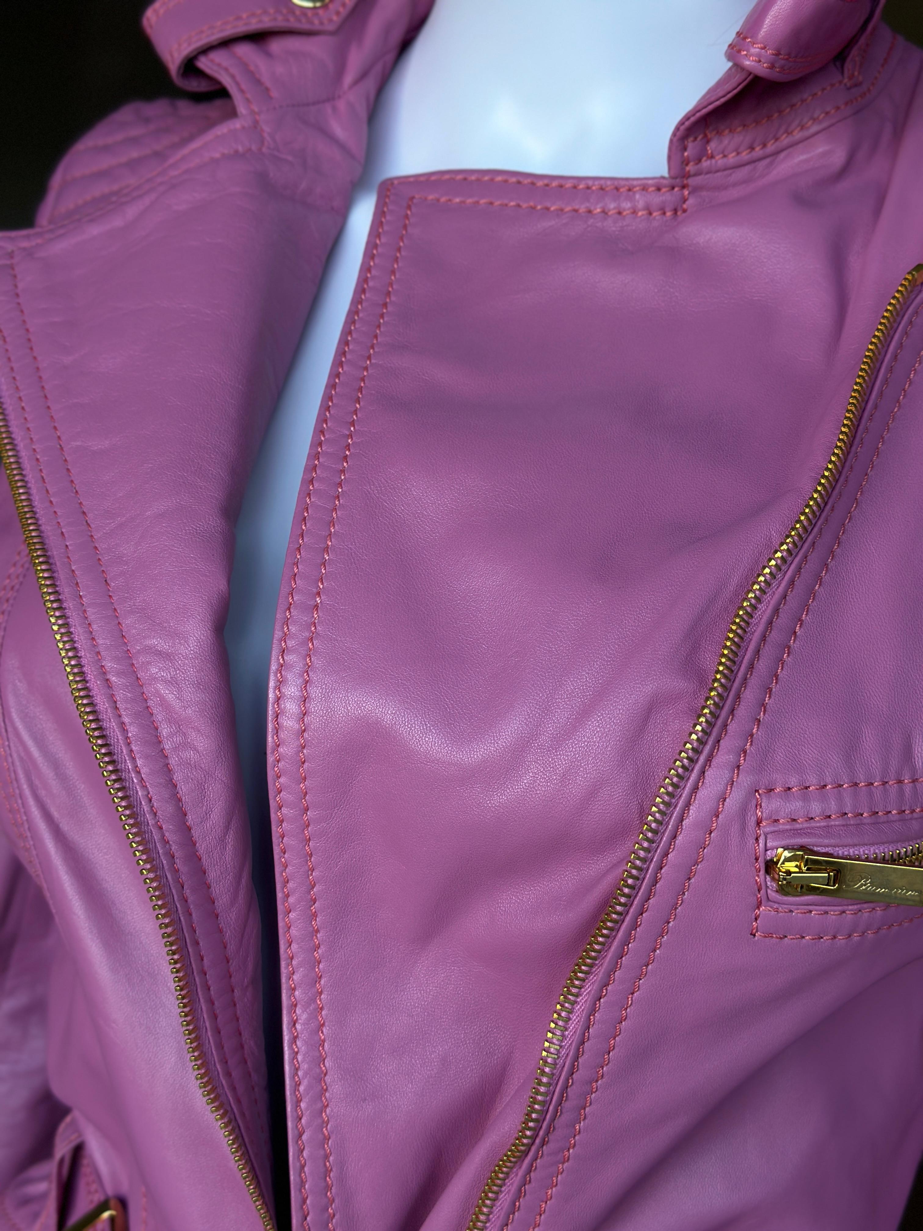 Blumarine Pink Biker Leather Jacket  XS For Sale 1