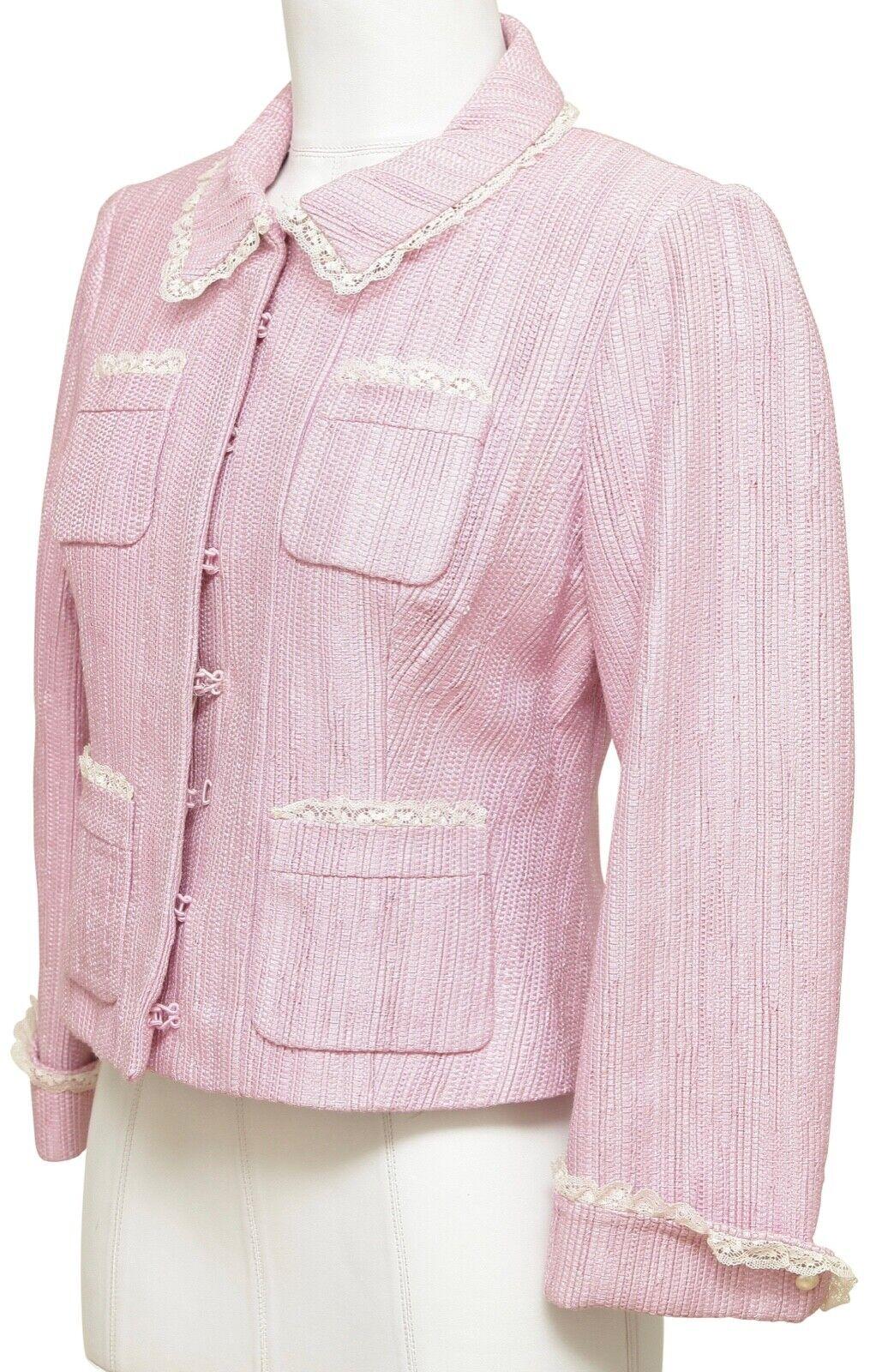 Beige BLUMARINE Giacca Blazer Rosa Manica Lunga Seta Bianca Tasche in Pizzo Gancio e Occhio I 44 in vendita