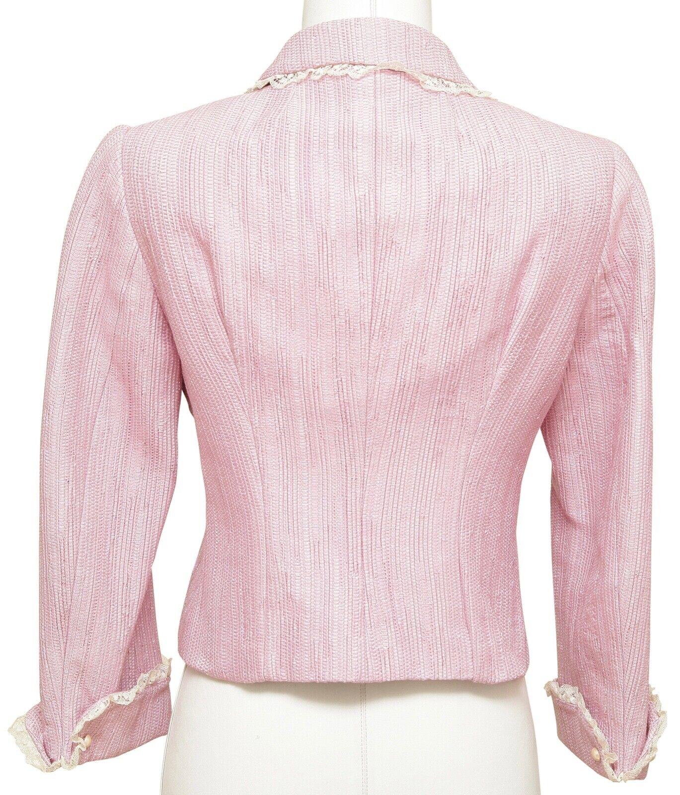 Donna BLUMARINE Giacca Blazer Rosa Manica Lunga Seta Bianca Tasche in Pizzo Gancio e Occhio I 44 in vendita
