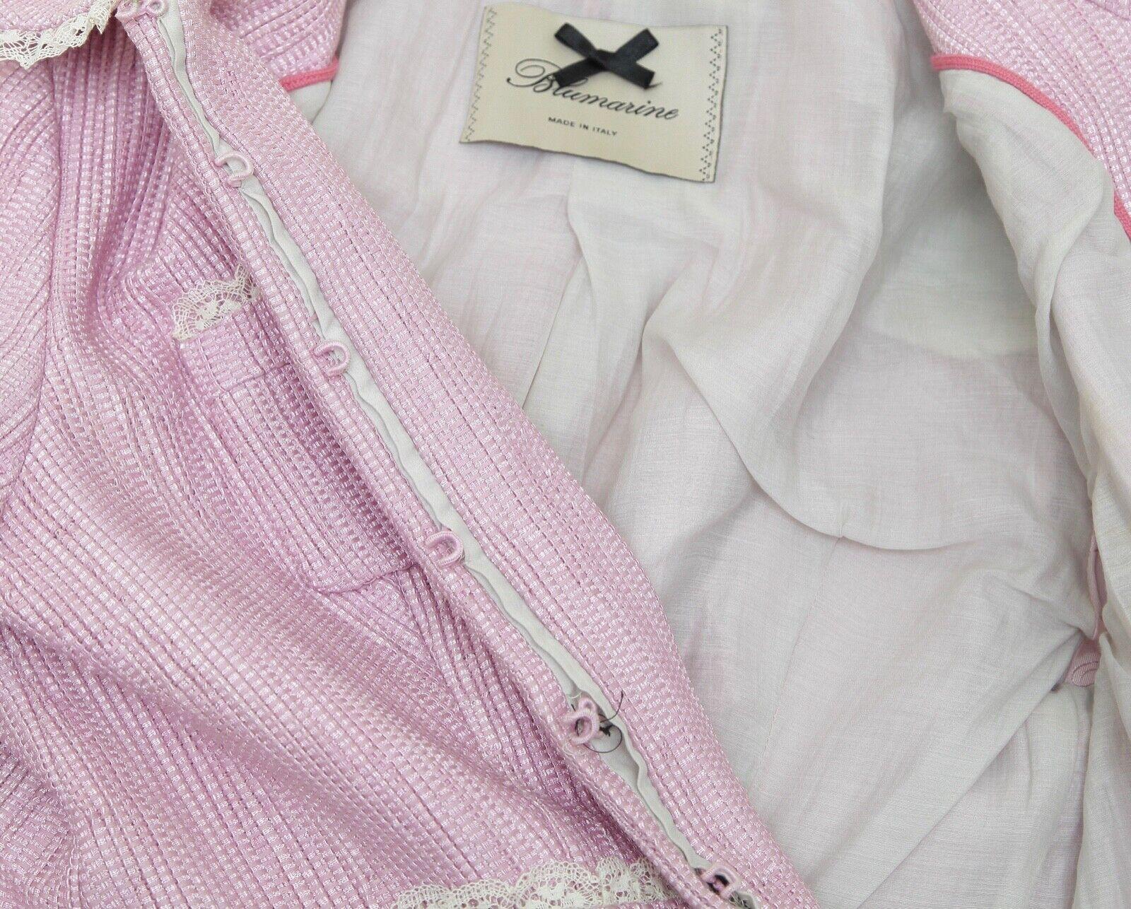 BLUMARINE Giacca Blazer Rosa Manica Lunga Seta Bianca Tasche in Pizzo Gancio e Occhio I 44 in vendita 3