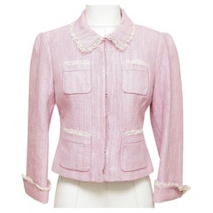 BLUMARINE Giacca Blazer Rosa Manica Lunga Seta Bianca Tasche in Pizzo Gancio e Occhio I 44