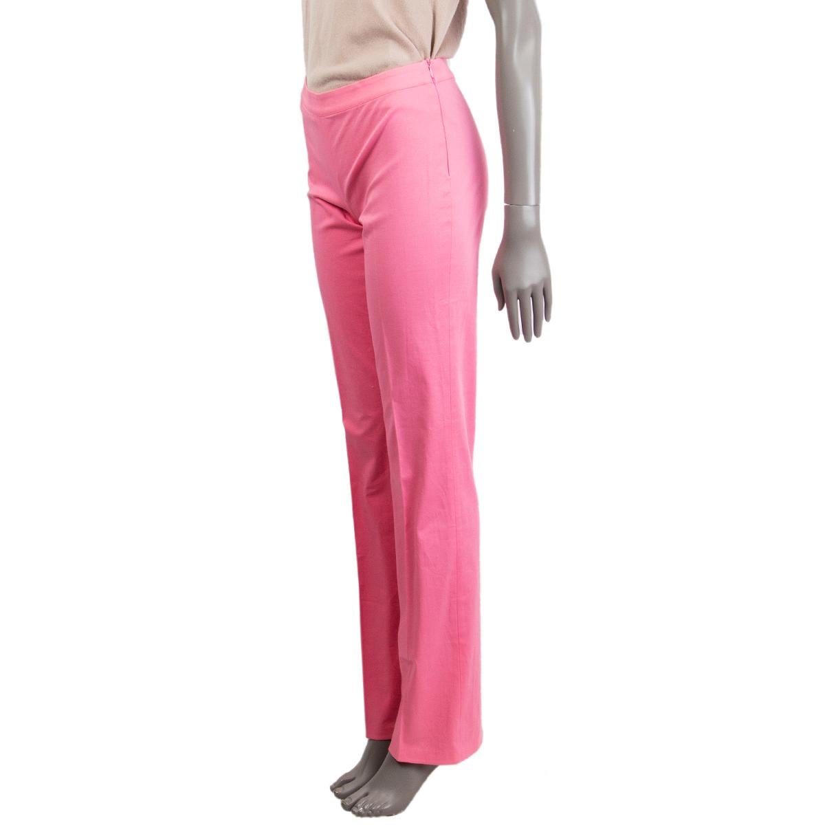 100% authentic Blumarine straight pants in flamingo cotton (96%) spandex (4%) with a straight leg, mid-rise and closes with a concealed zipper on the left side. Unlined. Has been worn and is in excellent condition.

Measurements
Tag