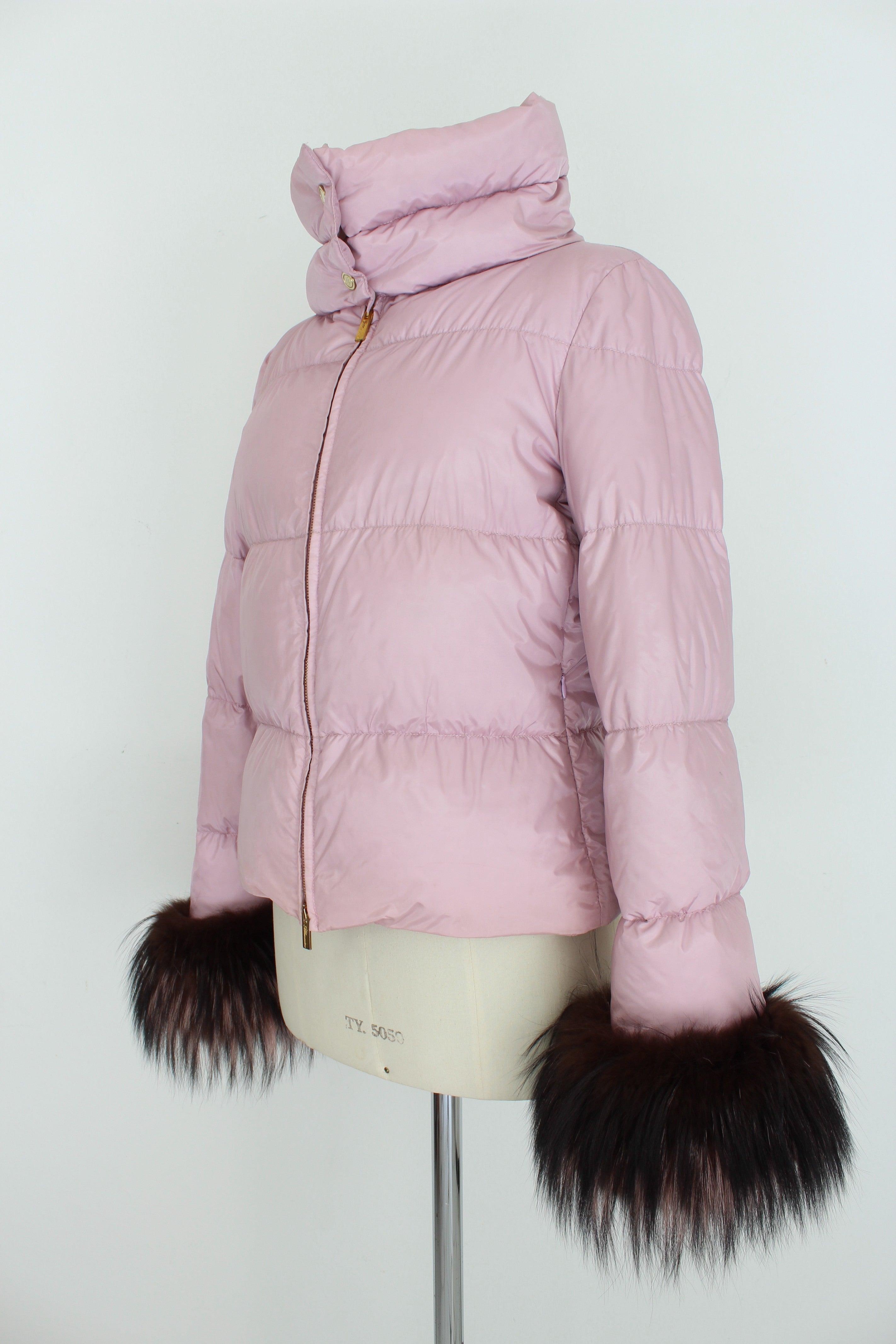 Women's Blumarine Pink Fox Fur Goose Down Padded Jacket 2000s