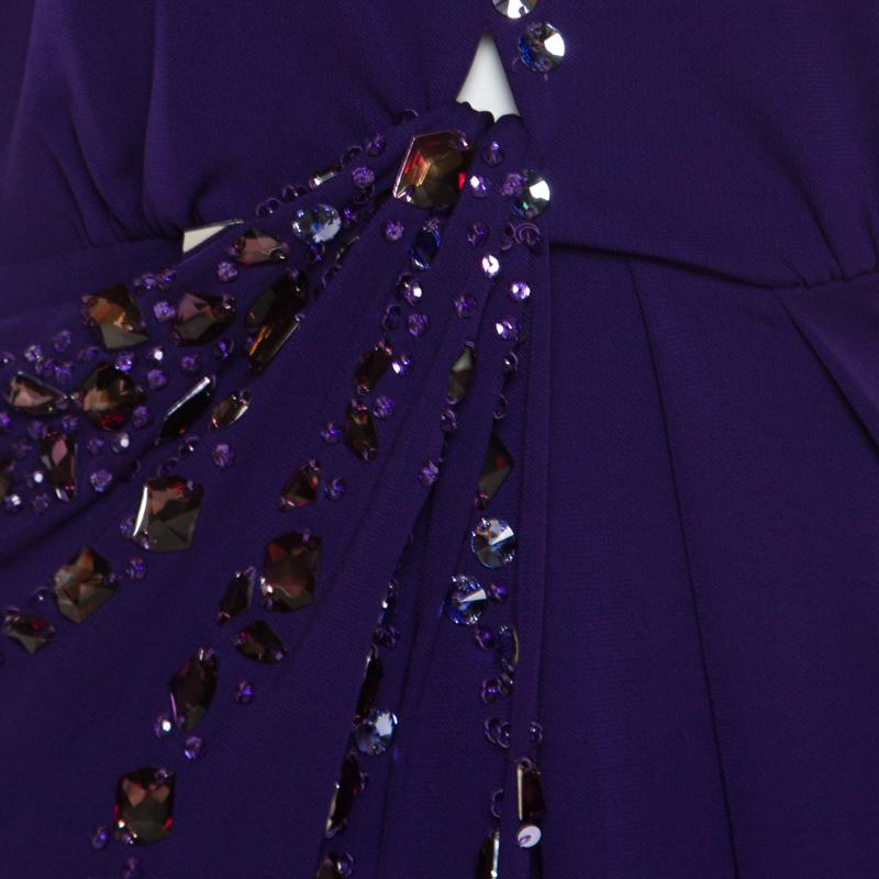 Blumarine Purple Embellished Draped Halter Gown S In Good Condition In Dubai, Al Qouz 2