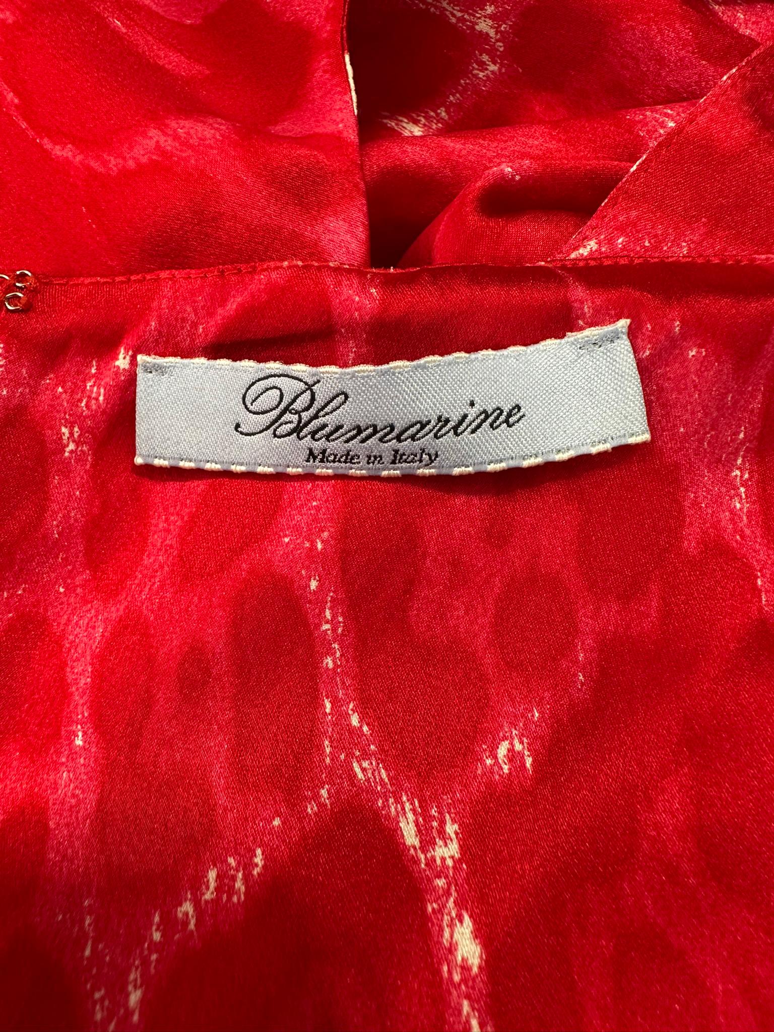 Blumarine Red & White Silk Animal Print Maxi Dress with Jewel Decoration Bodice For Sale 10