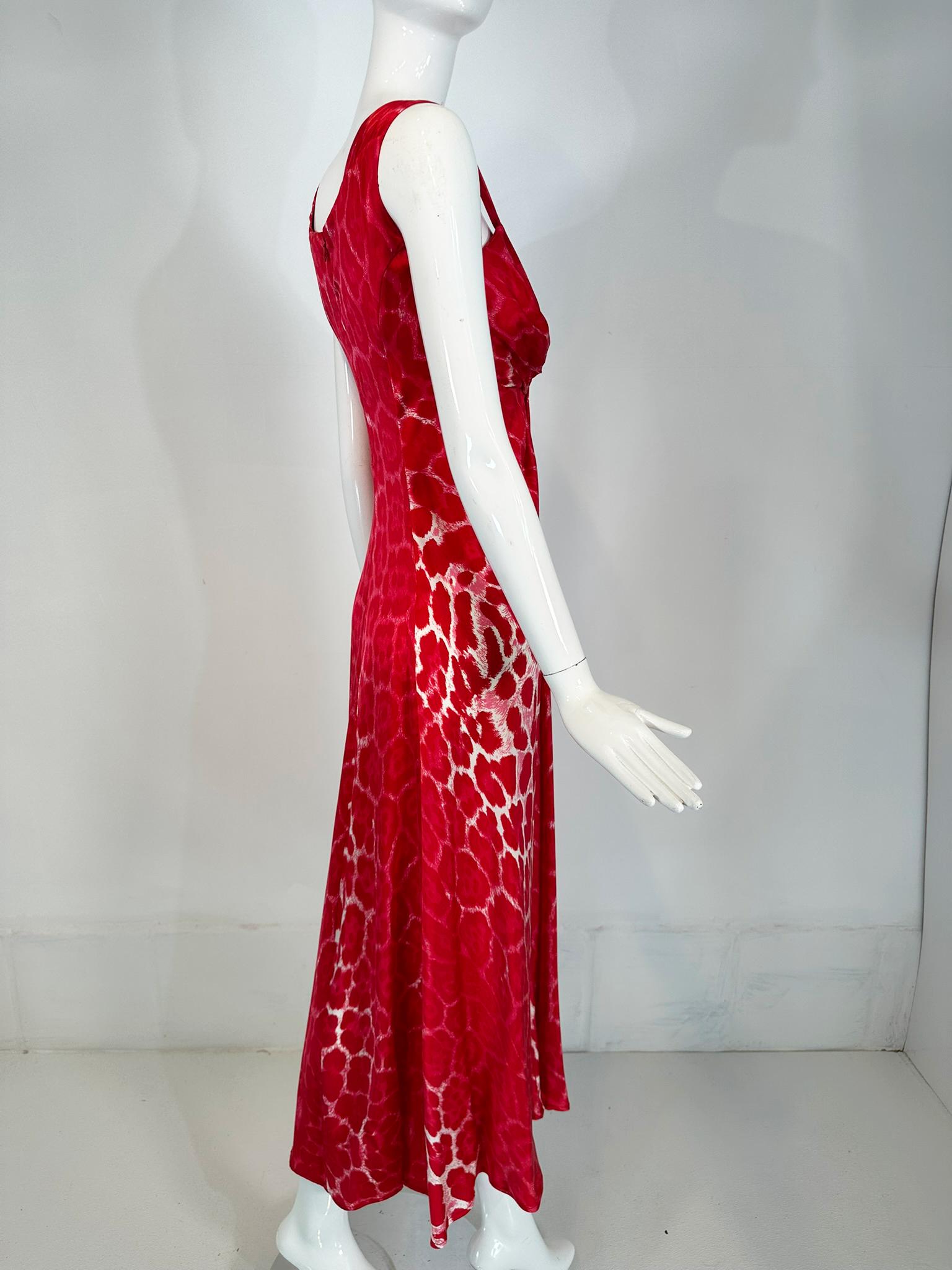 Blumarine Red & White Silk Animal Print Maxi Dress with Jewel Decoration Bodice For Sale 1