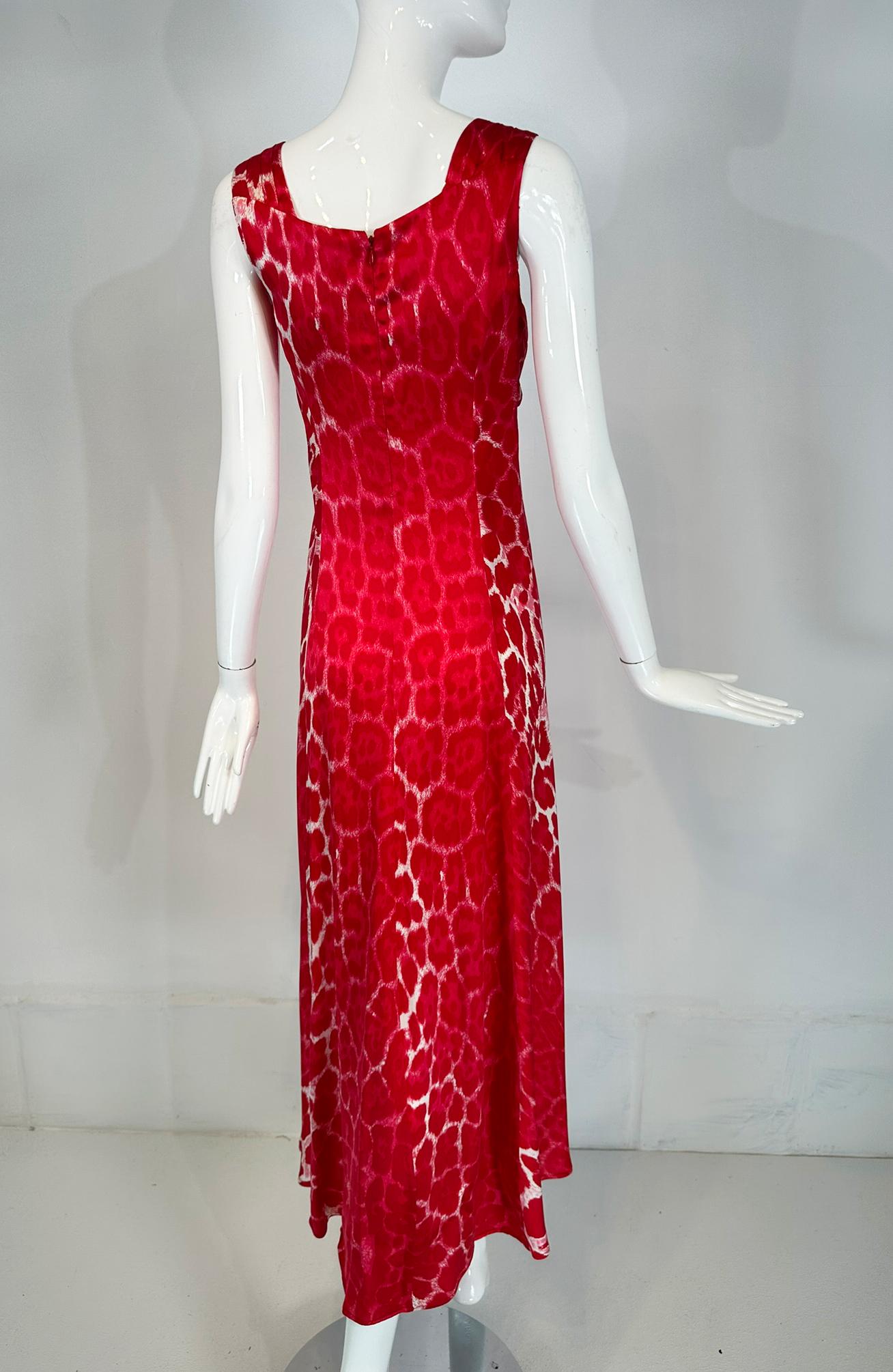 Blumarine Red & White Silk Animal Print Maxi Dress with Jewel Decoration Bodice For Sale 2