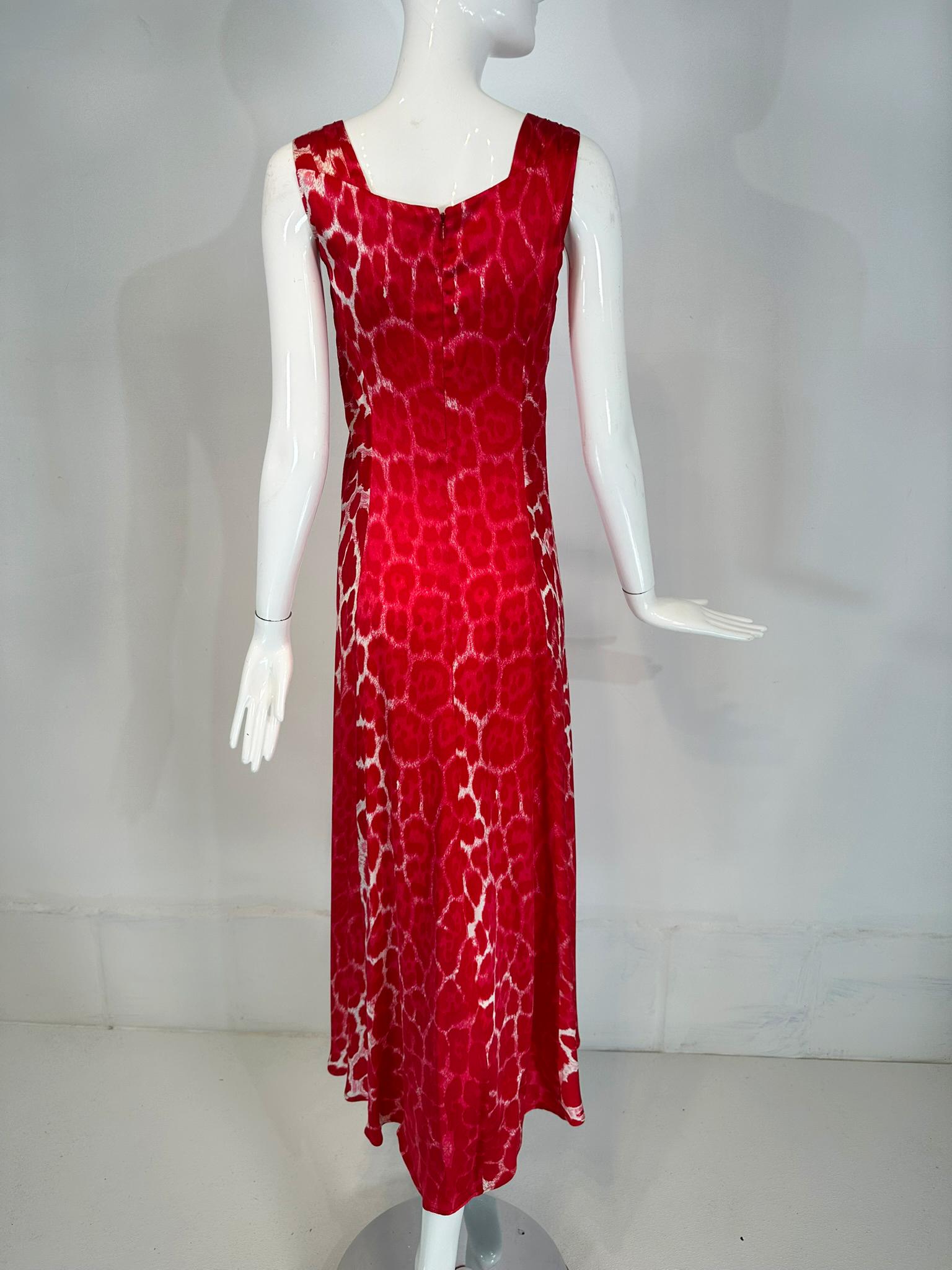 Blumarine Red & White Silk Animal Print Maxi Dress with Jewel Decoration Bodice For Sale 3