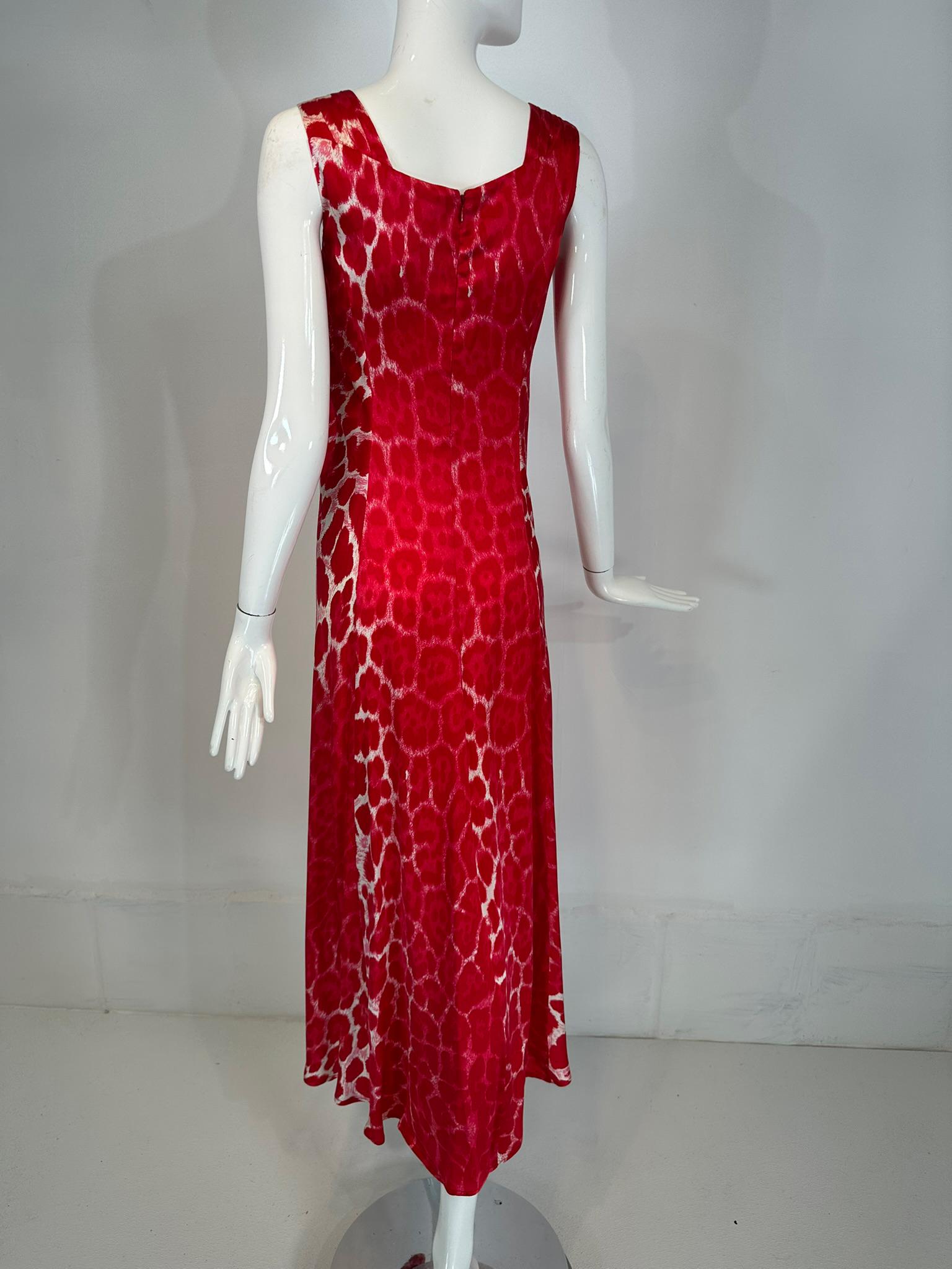 Blumarine Red & White Silk Animal Print Maxi Dress with Jewel Decoration Bodice For Sale 4