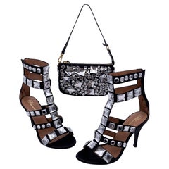 Blumarine Rhinestones Cage Sandals Heels Shoes with Pouch Bag 37.5