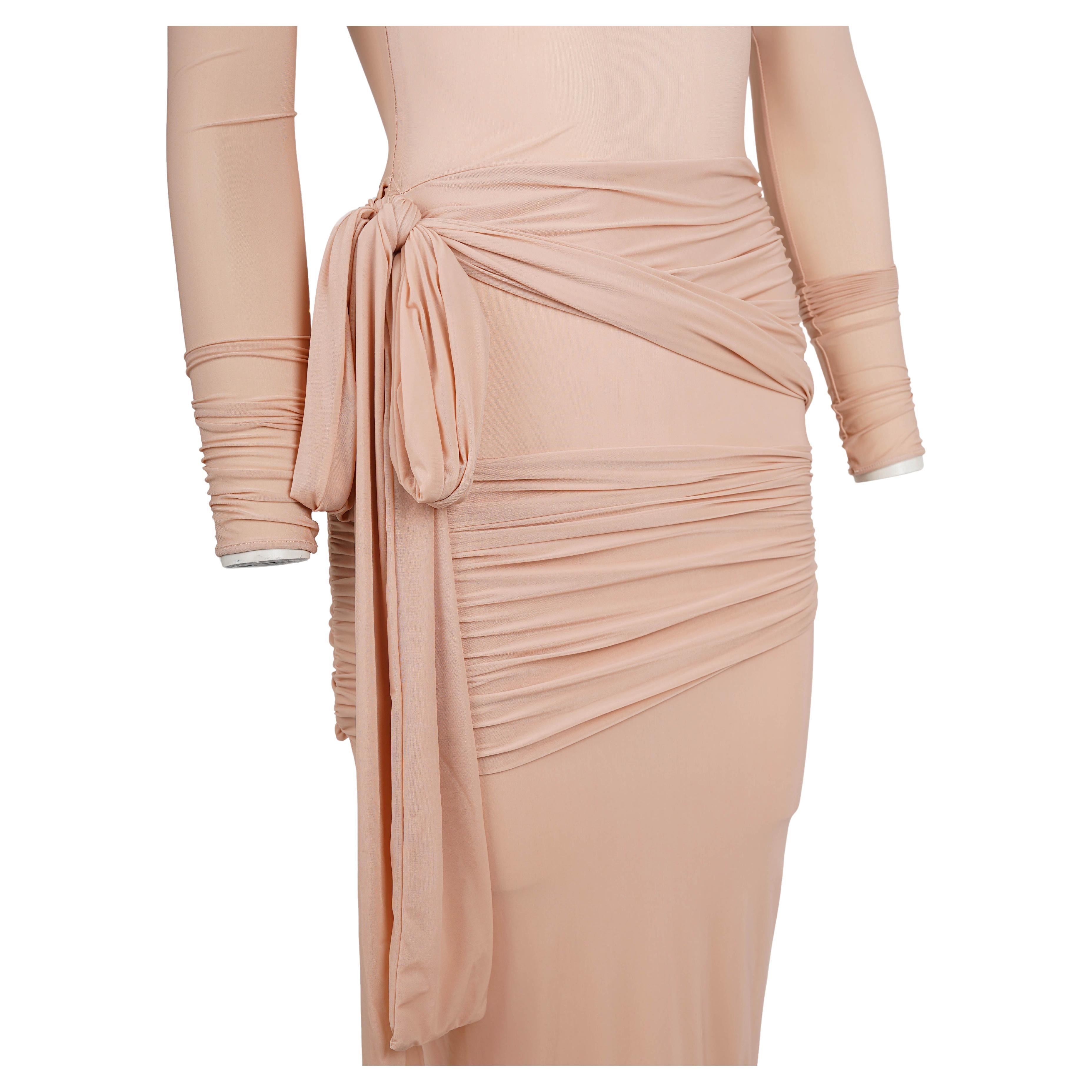 Blumarine Gerafftes Nude Mesh Laufstegkleid - Frühling/Sommer 2024, mit Originaletikett (Beige) im Angebot