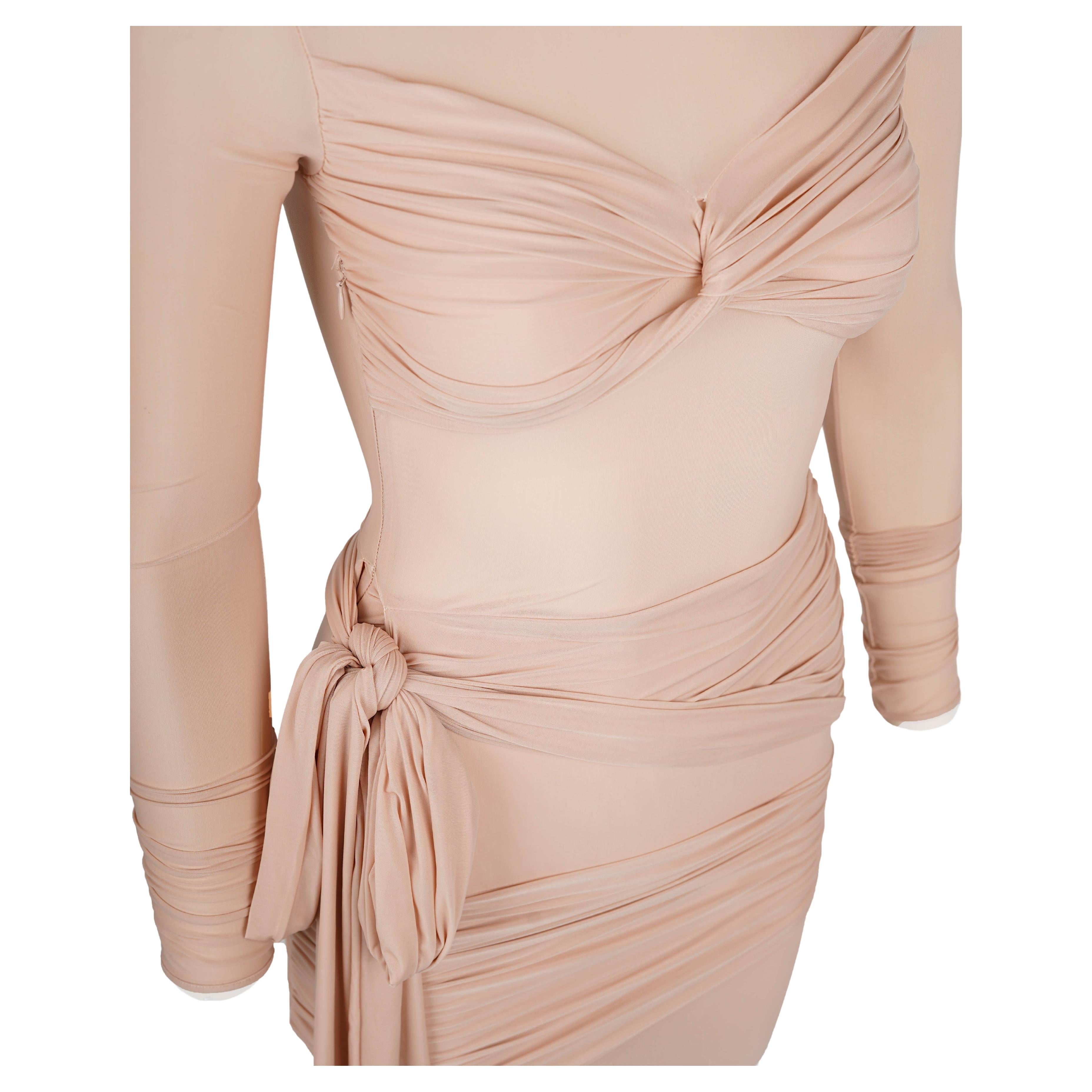 Blumarine Gerafftes Nude Mesh Laufstegkleid - Frühling/Sommer 2024, mit Originaletikett Damen im Angebot