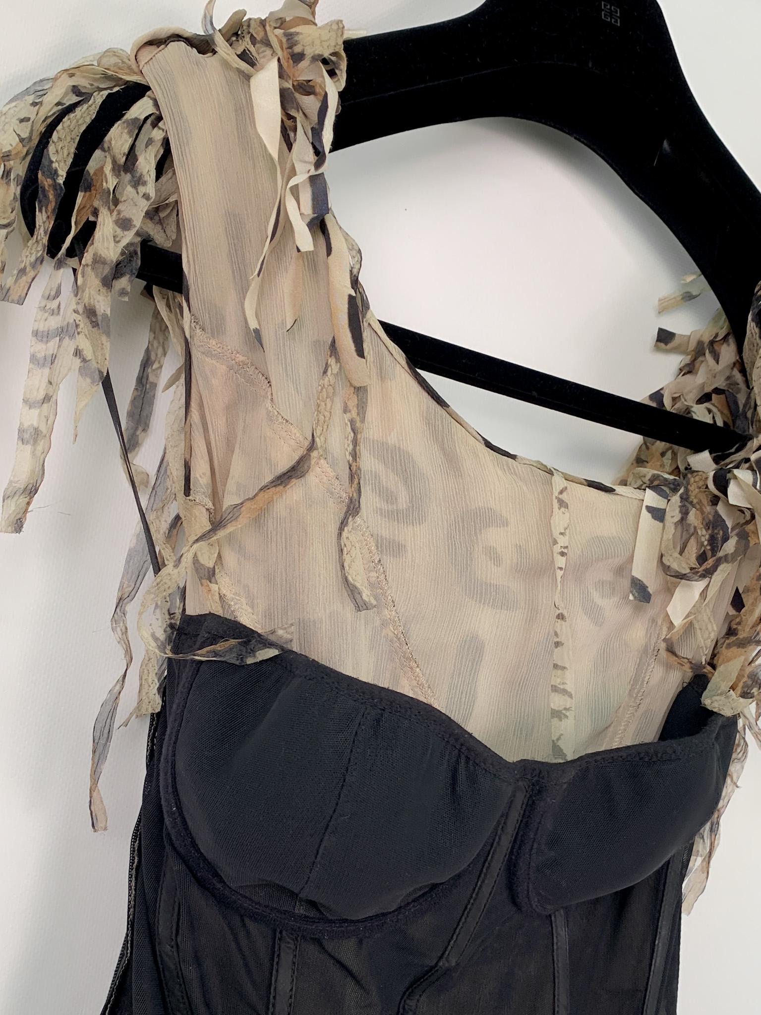 Blumarine 2000s runway animal print fringed asymmetric corseted dress 9