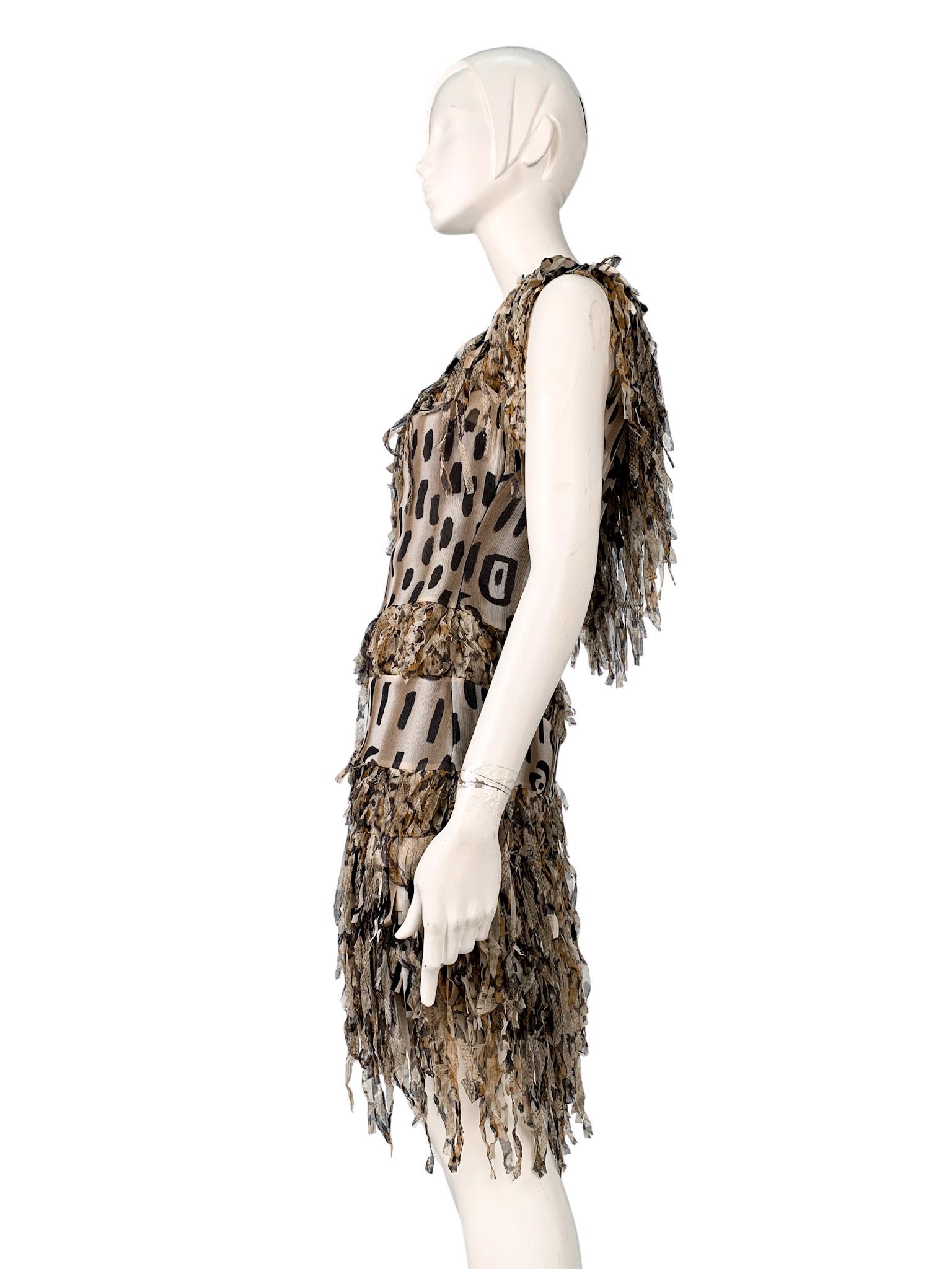 Blumarine 2000s runway animal print fringed asymmetric corseted dress 2