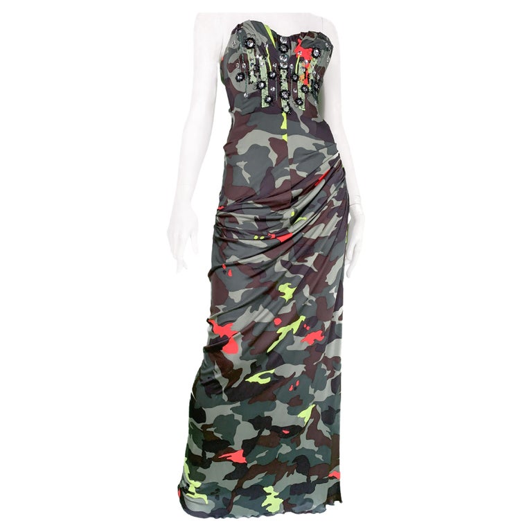 Blumarine Runway SS 2010 Neon Camo Print Corseted Embellished Draped