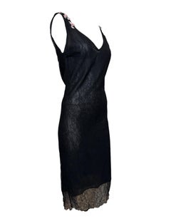 Blumarine S/S 2000 Black Lace Rose-Embellished Midi Dress
