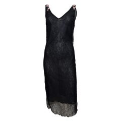 Blumarine S/S 2000 Black Lace Rose-Embellished Midi Dress