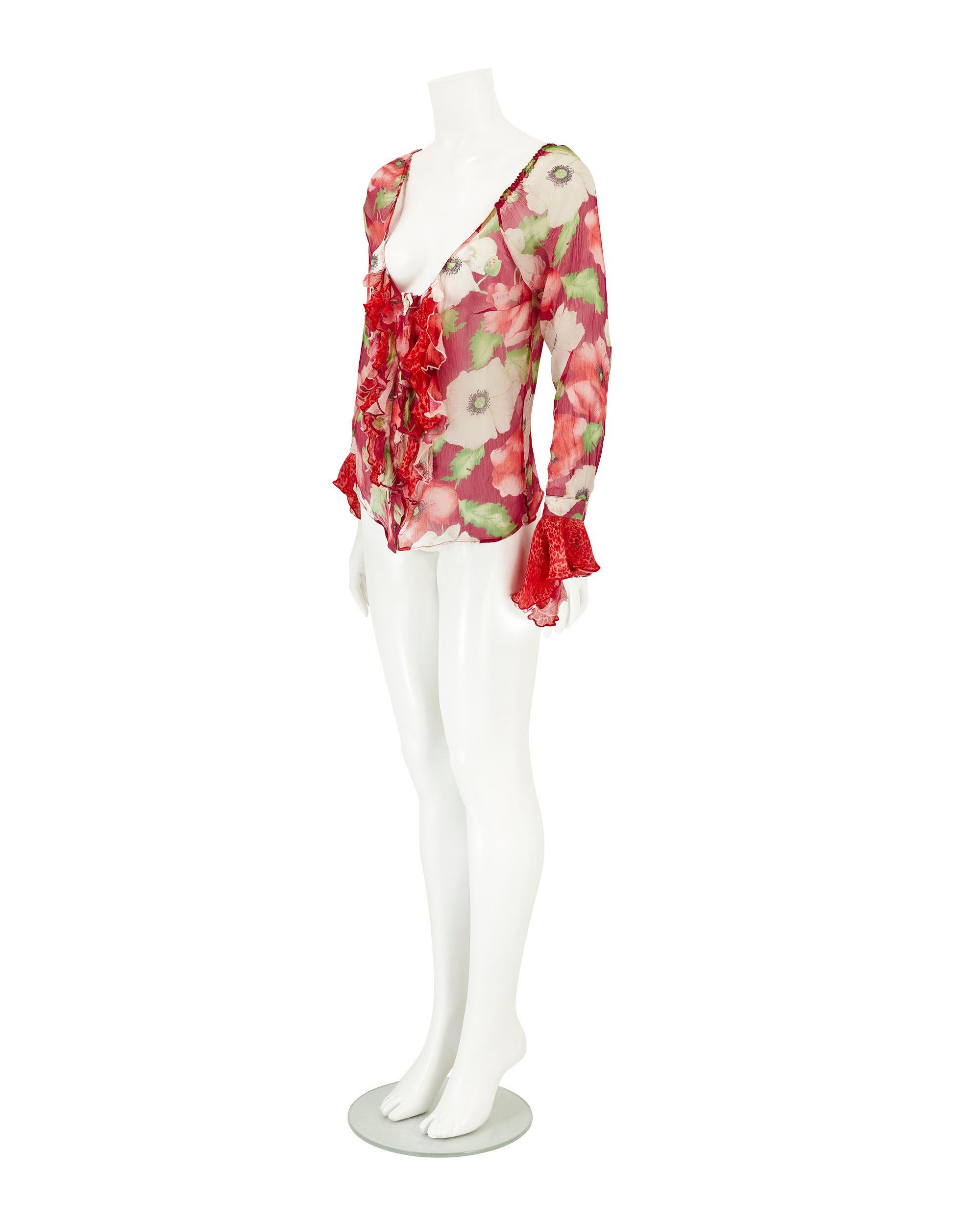 Blumarine S/S 2002 - Chemisier en soie à fleurs multicolores Top Bon état - En vente à Wembley, GB