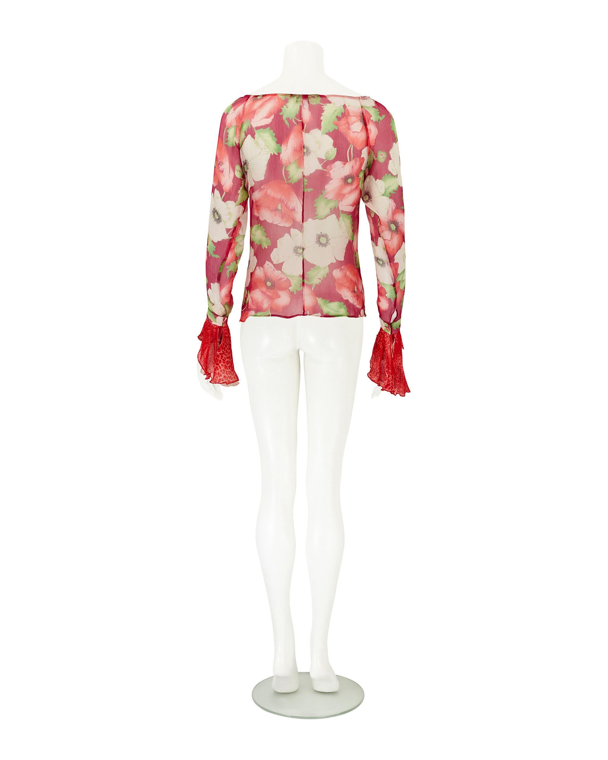 Blumarine S/S 2002 - Chemisier en soie à fleurs multicolores Top en vente 1