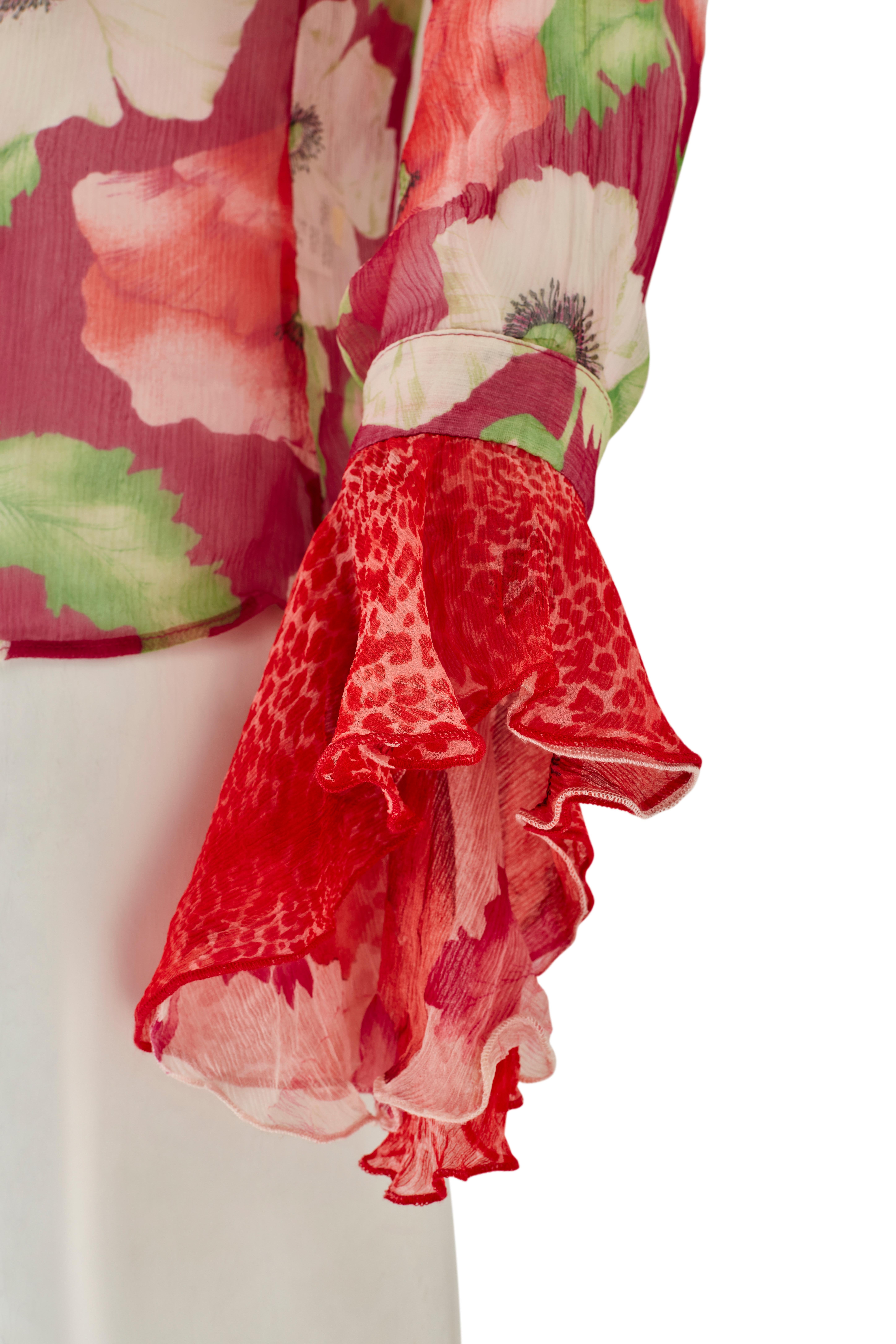 Blumarine S/S 2002 - Chemisier en soie à fleurs multicolores Top en vente 2