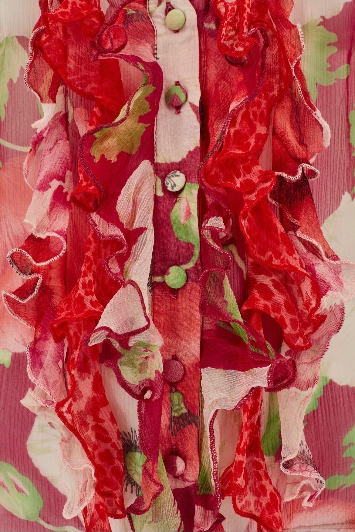 Blumarine S/S 2002 - Chemisier en soie à fleurs multicolores Top en vente 3