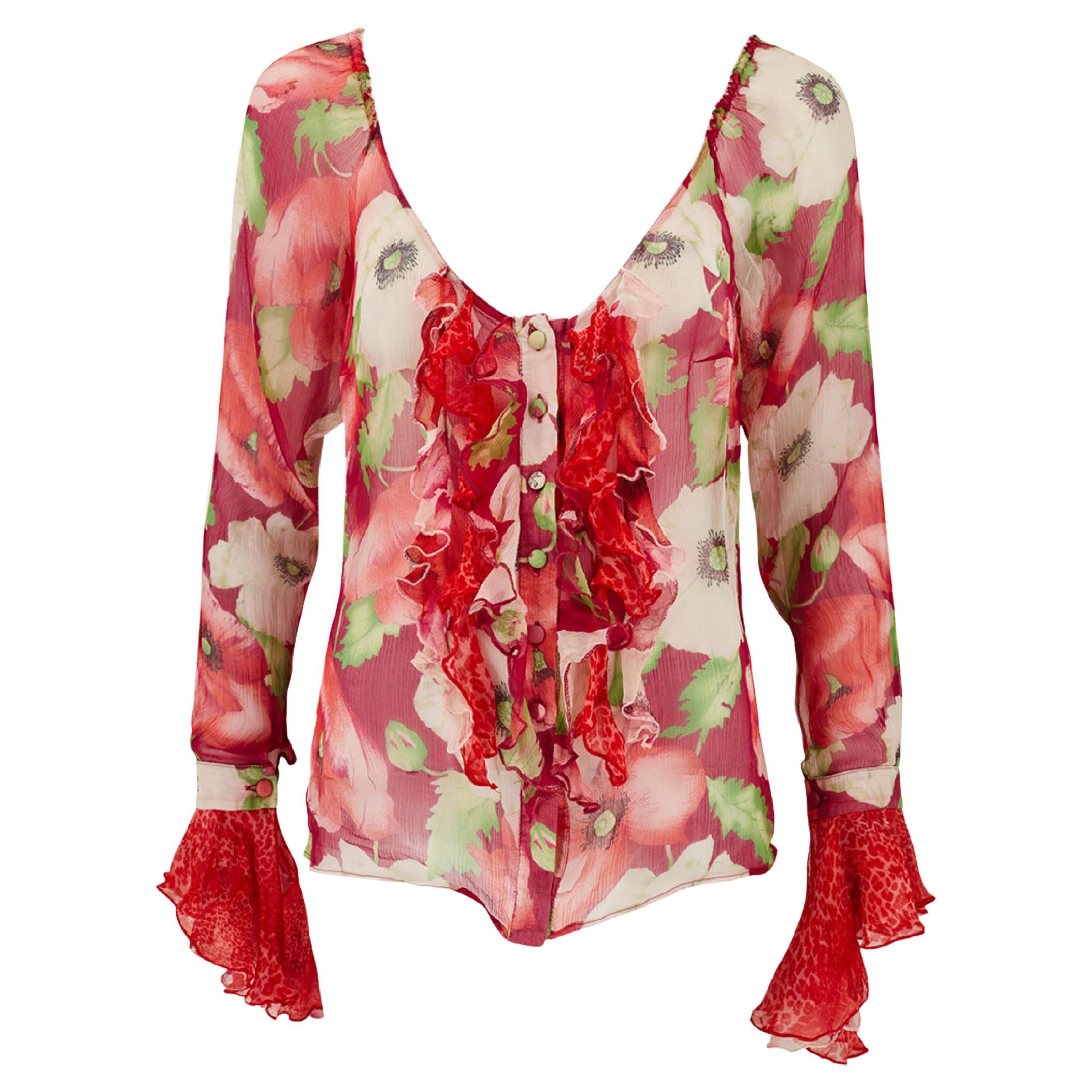 Blumarine S/S 2002 - Chemisier en soie à fleurs multicolores Top