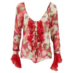Blumarine S/S 2002 Floral Multicolour Silk Blouse Top